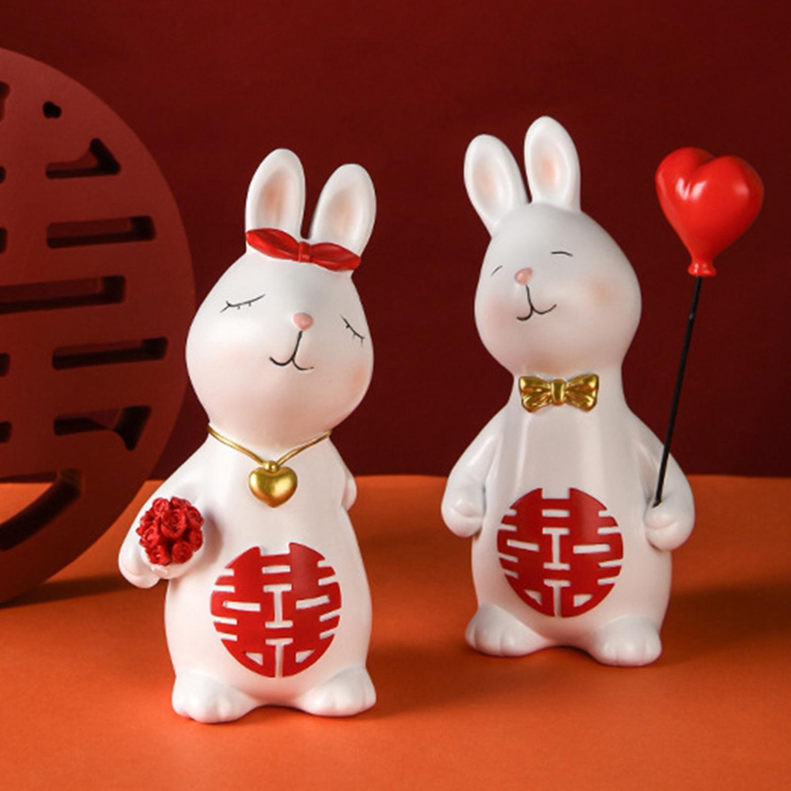 2x Couple Rabbit Statue Weddings Bunny Resin Figurines for Home Decoration