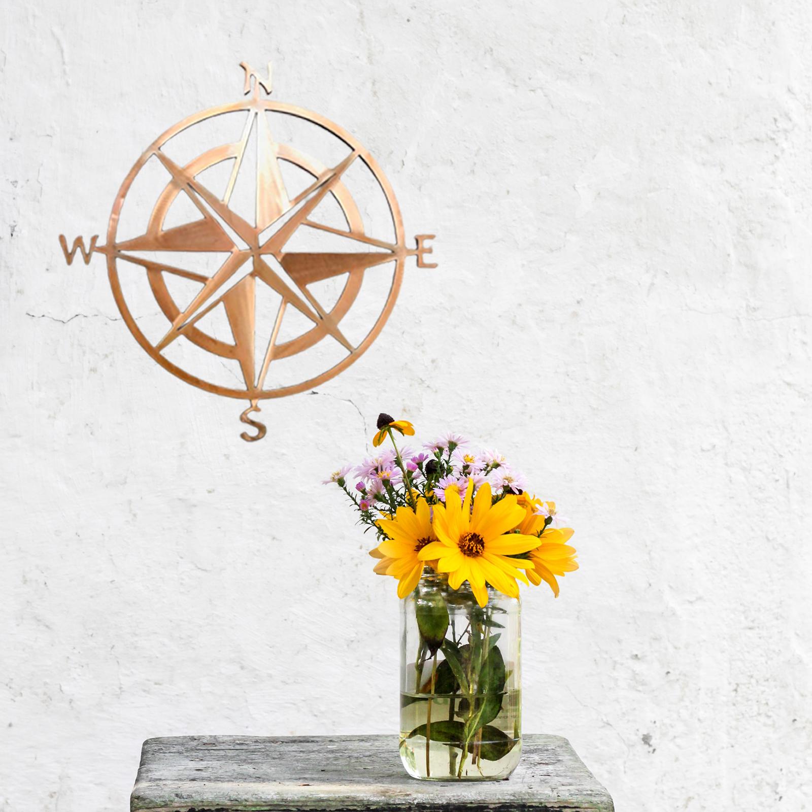 Metal Nautical Compass Wall Hanging for Bedroom Living Room light brown