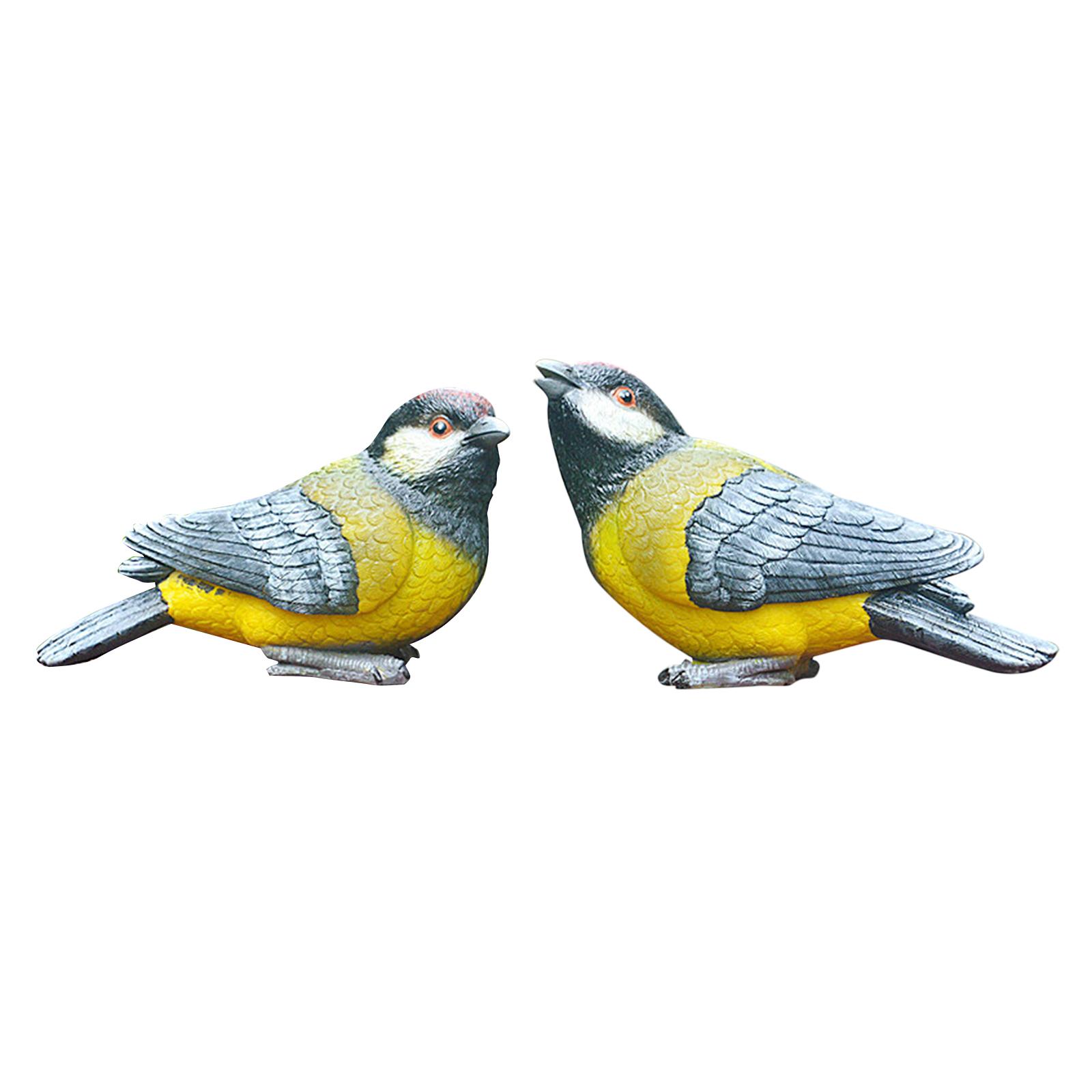 2x Bird Statues Decoration Miniature for Desktop Lawn Outdoor Indoor Yellow