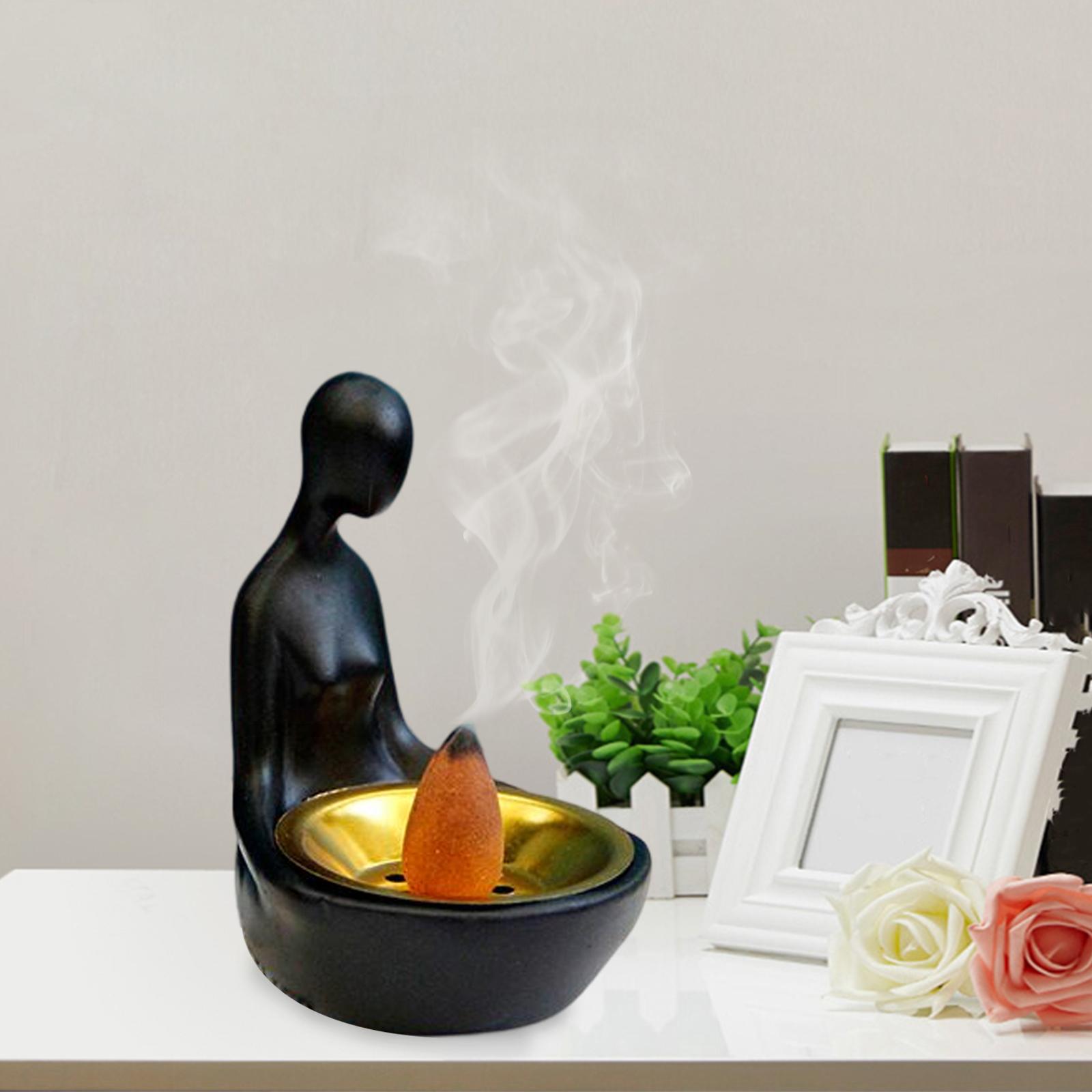 Incense Burner Holder Statue Cone Figurine Censer Yoga Ceremony SPA Black