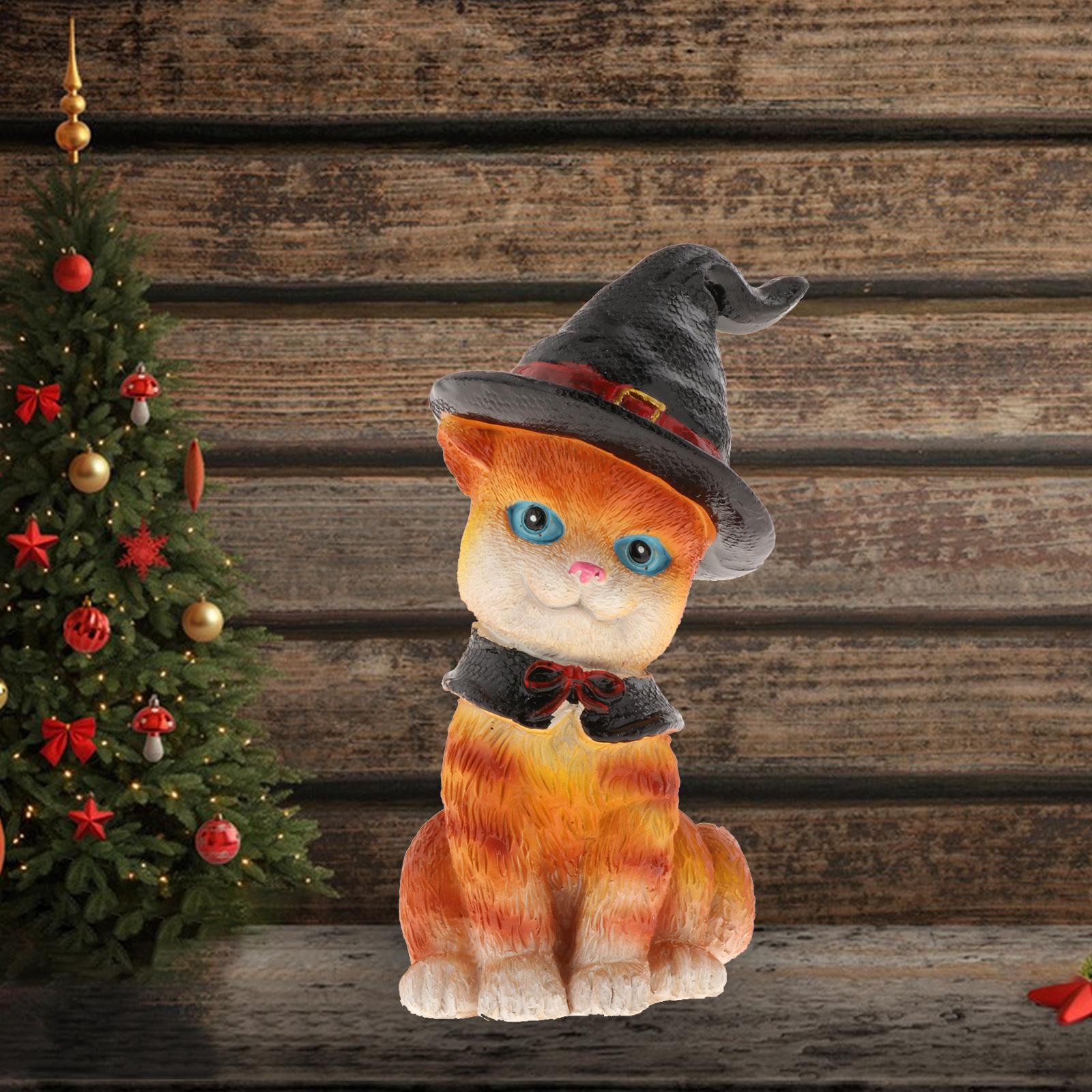Halloween Cat Decoration Resin Craft for Car Dashboard Living Room Shelf Cat Hat