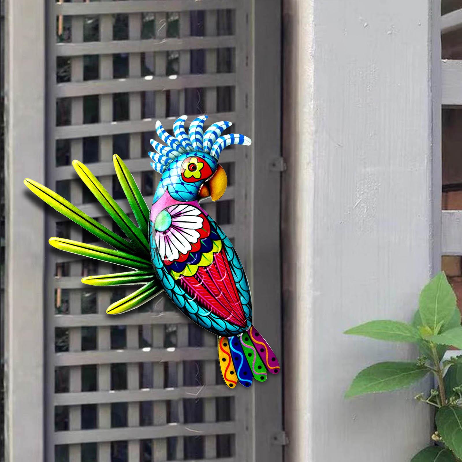 Metal Parrot Wall Art Decor 3D Wall Art Sculptures for Outdoor Fence Indoor Yellow 