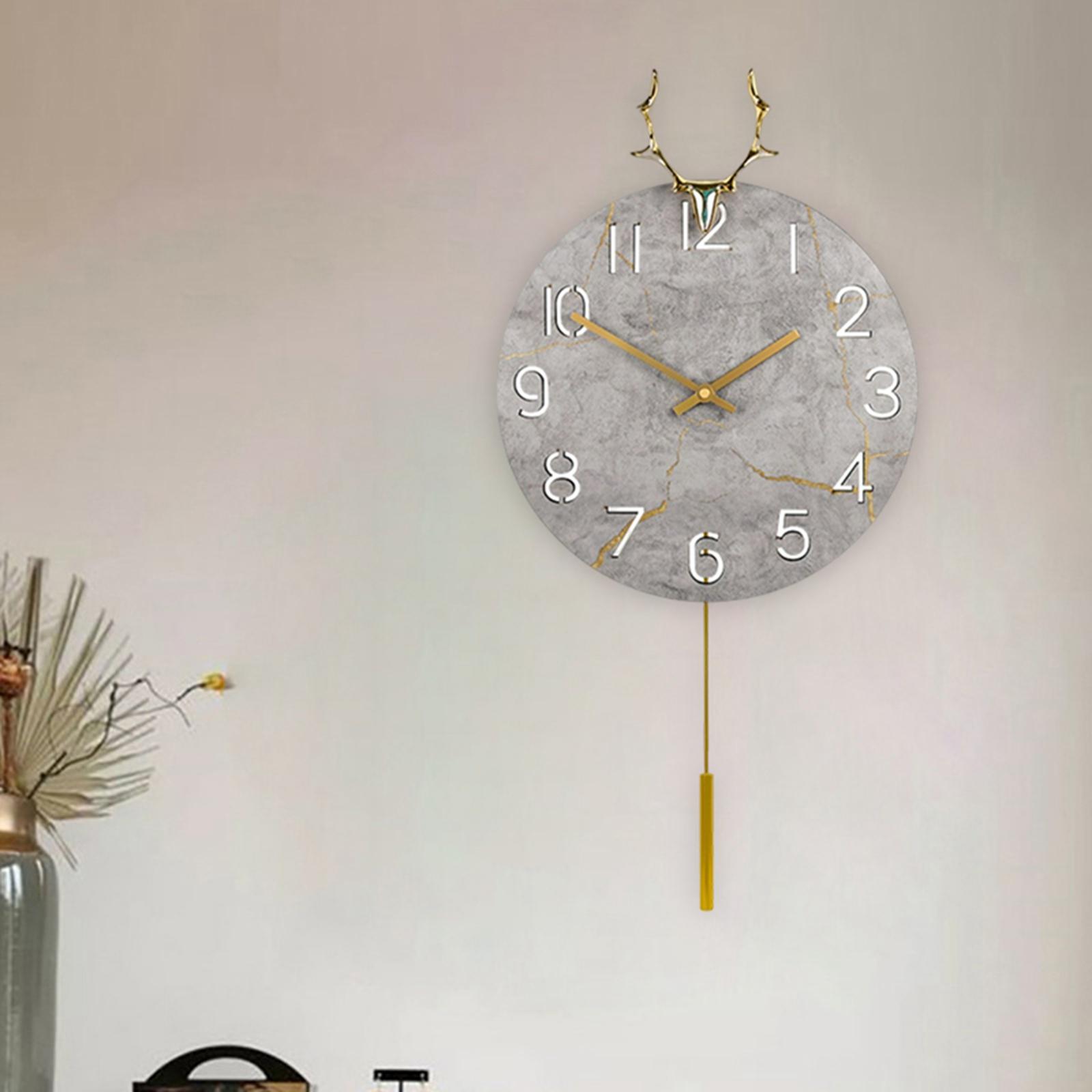 Wall Clock 12" Deer Head Figurine Modern Pendulum Clock for Bedroom Grey
