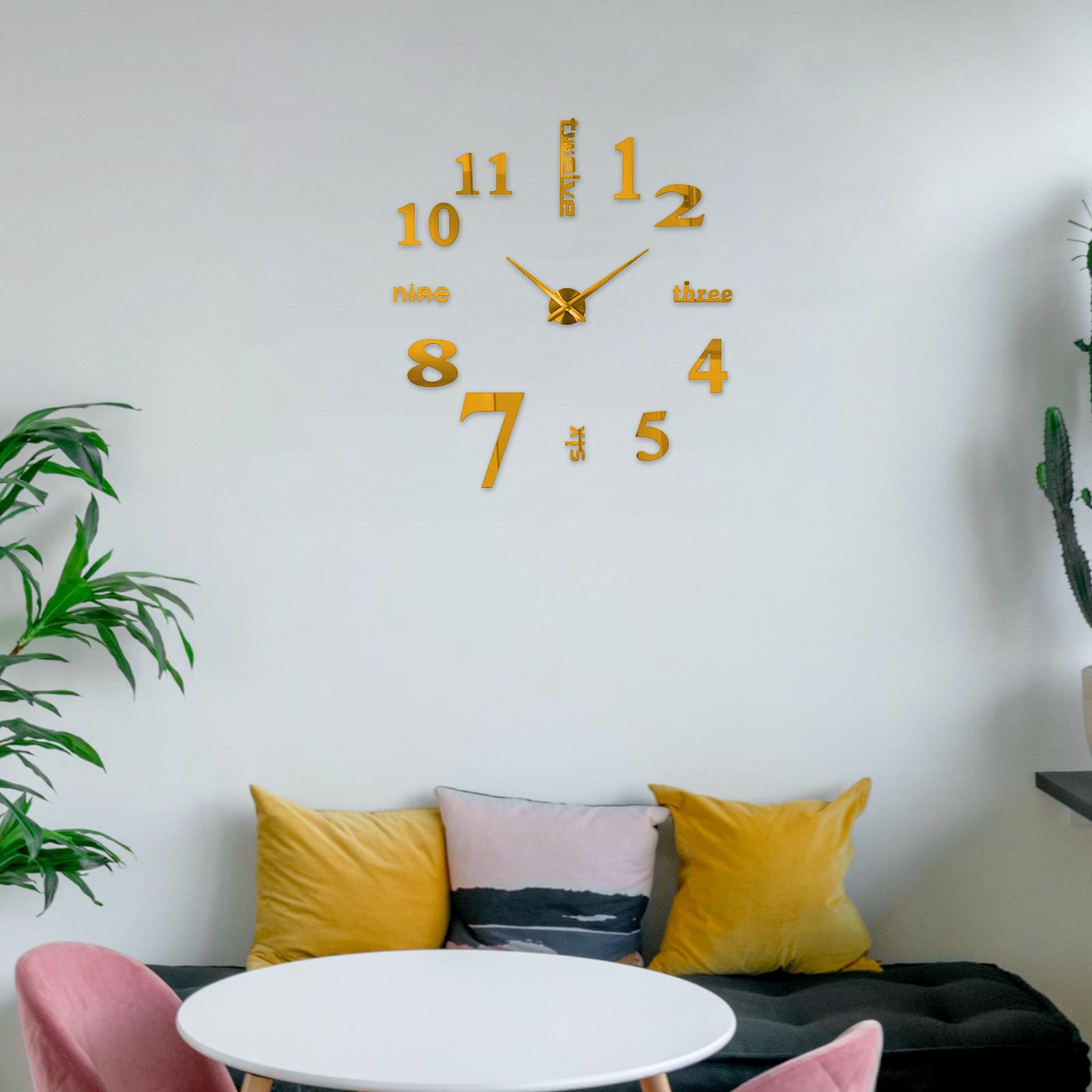 Wall Clock DIY Digital Clock Sticker Acrylic Decal for Home Decor Office small gold