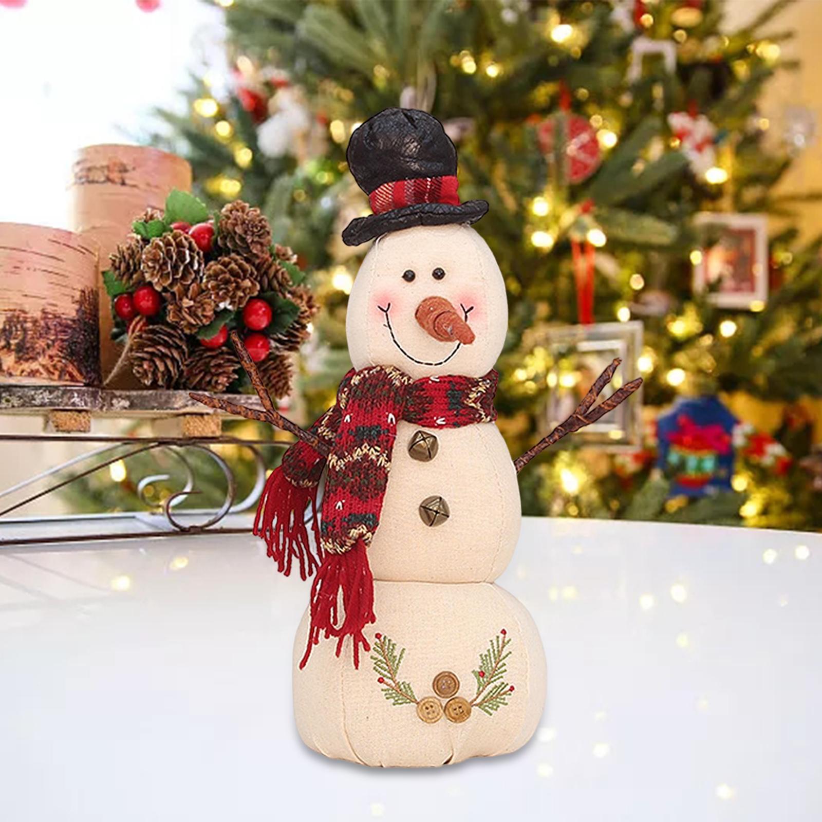 Christmas White Snowman Doll Figurines Plush for Fireplace Atmosphere Decor 15cmx13cmx36cm