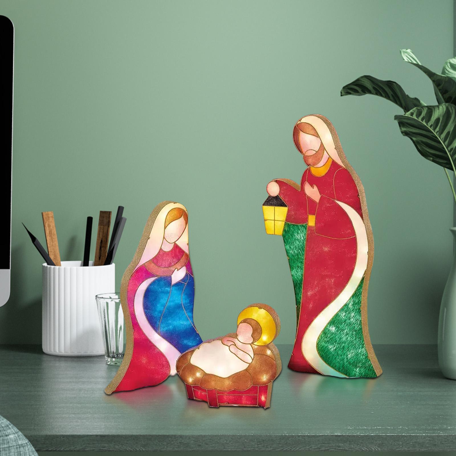 Holy Family Statue Stakes Garden Nativity Scene Figurine Set for Lawn Patio Style C
