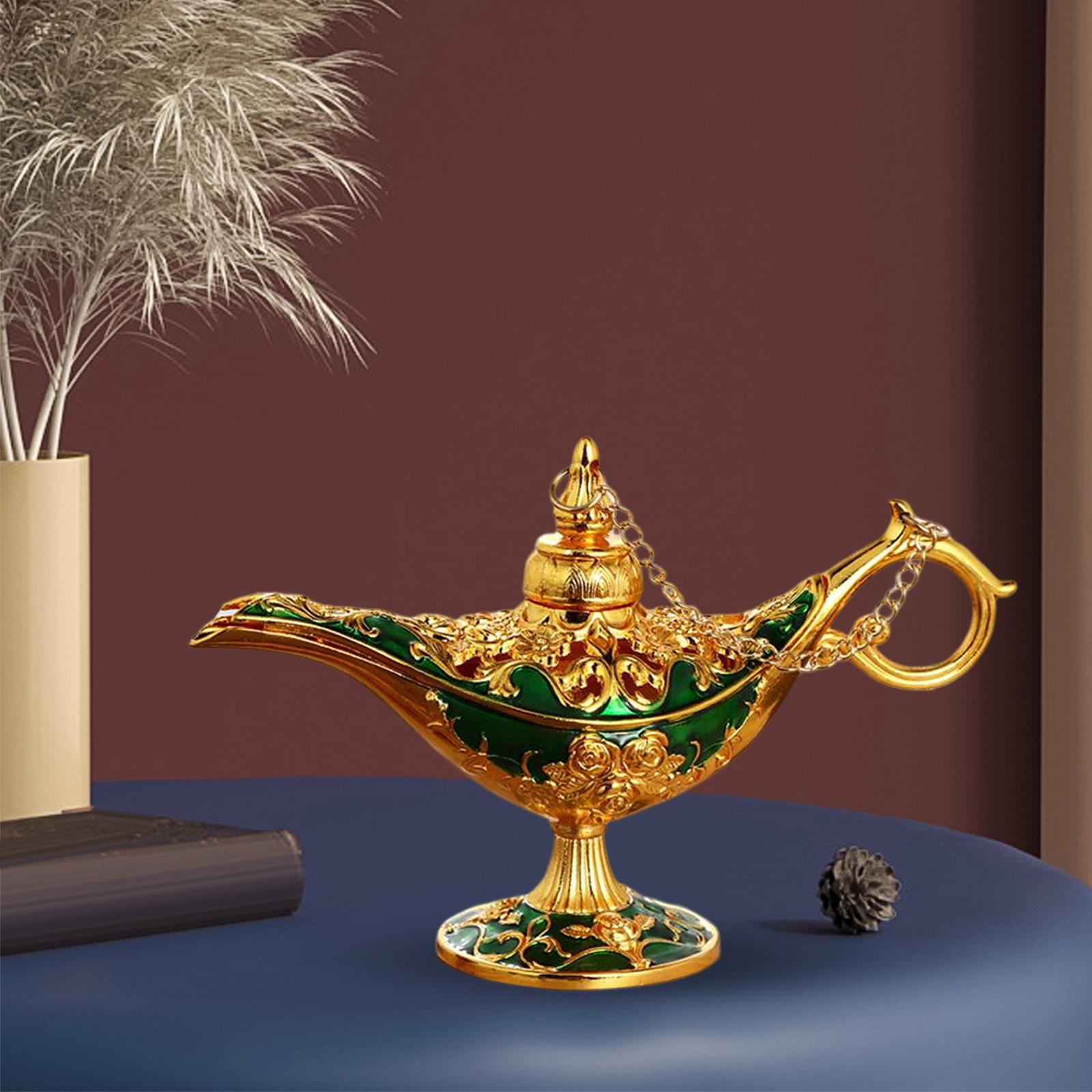 Statue Genie Lamp Washing Light Wedding Oil Lamp Metal Collection Decor Green