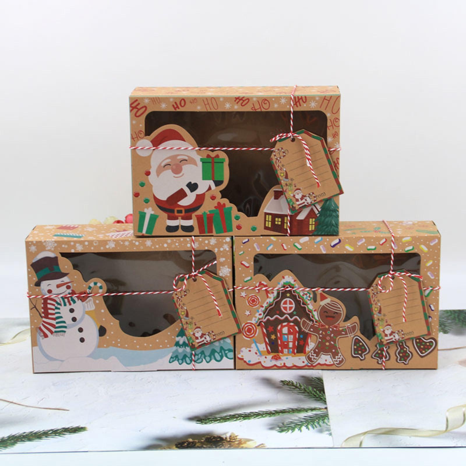 3 Pieces Christmas Treat Boxes with Display Window Holiday Gift Giving Box