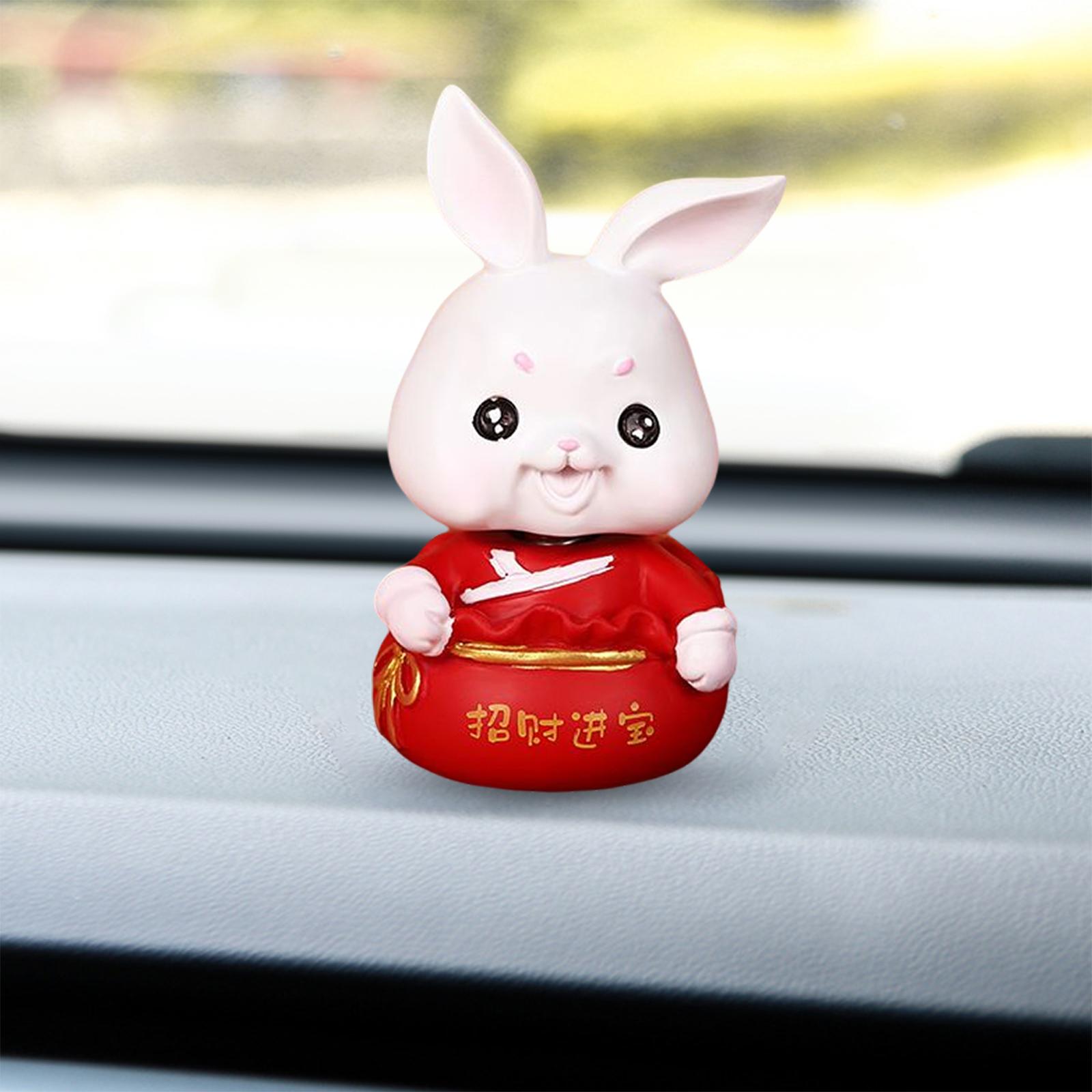 Mini Rabbit Statues Car Dashboard Ornaments Shaking Head Rabbit Animal Toys Lucky