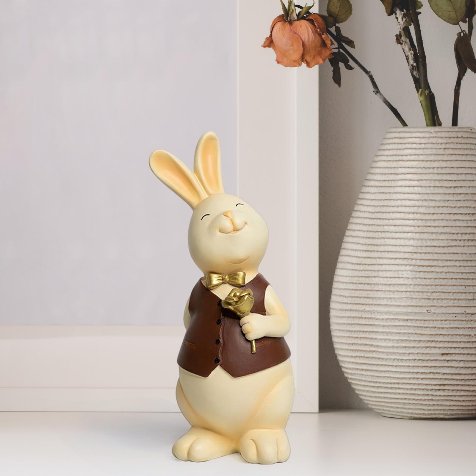 Rabbit Bunny Figurine Crafts Sculpture Gift Decorative Cabinet Lawn Style F