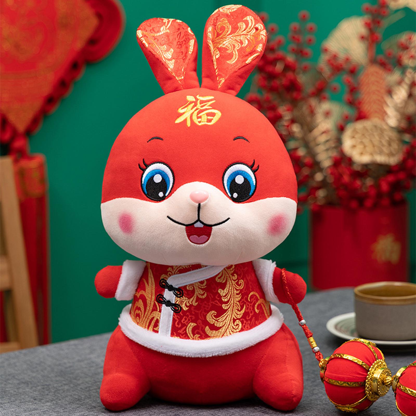 Chinese New Year Rabbit Plush Toy Blessing Throw Pillow for Table Home Gift 20cm