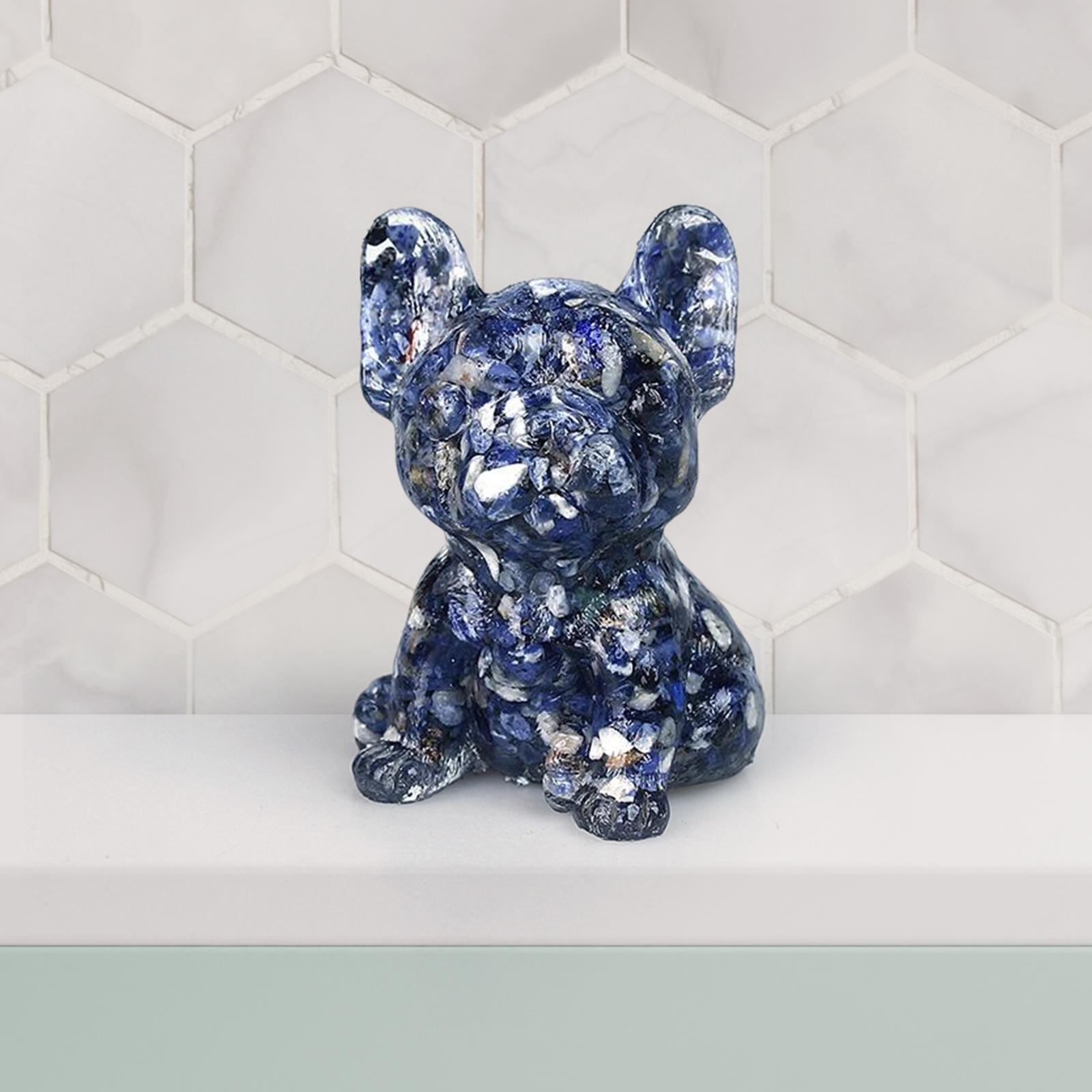 French Bulldog Figurine Ornament Small for Bedroom Desktop Collectible Dark Blue