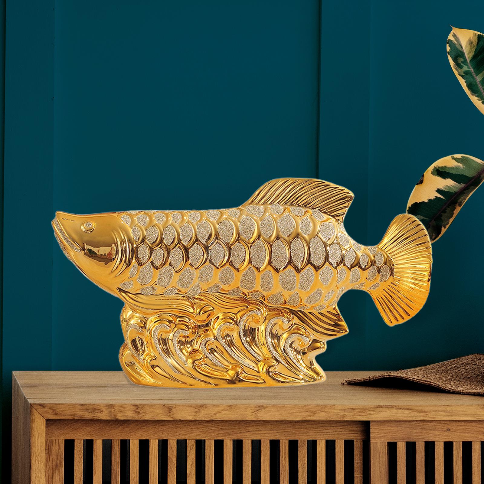 Creative Fish Statue Ceramic Porcelain Figurine for Cabinet Bookshelf Decor M