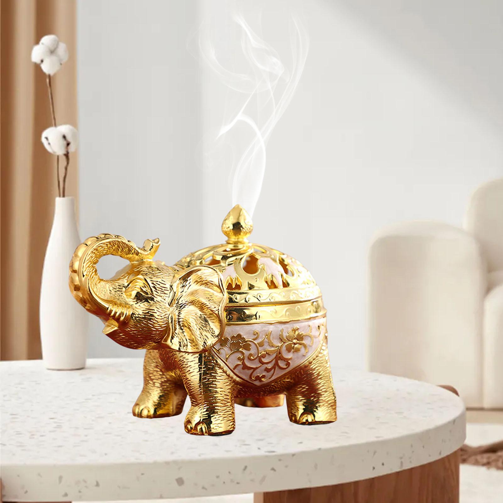 Elephant Statue Incense Burner Censer Incense Holder for Desk Home Decor White