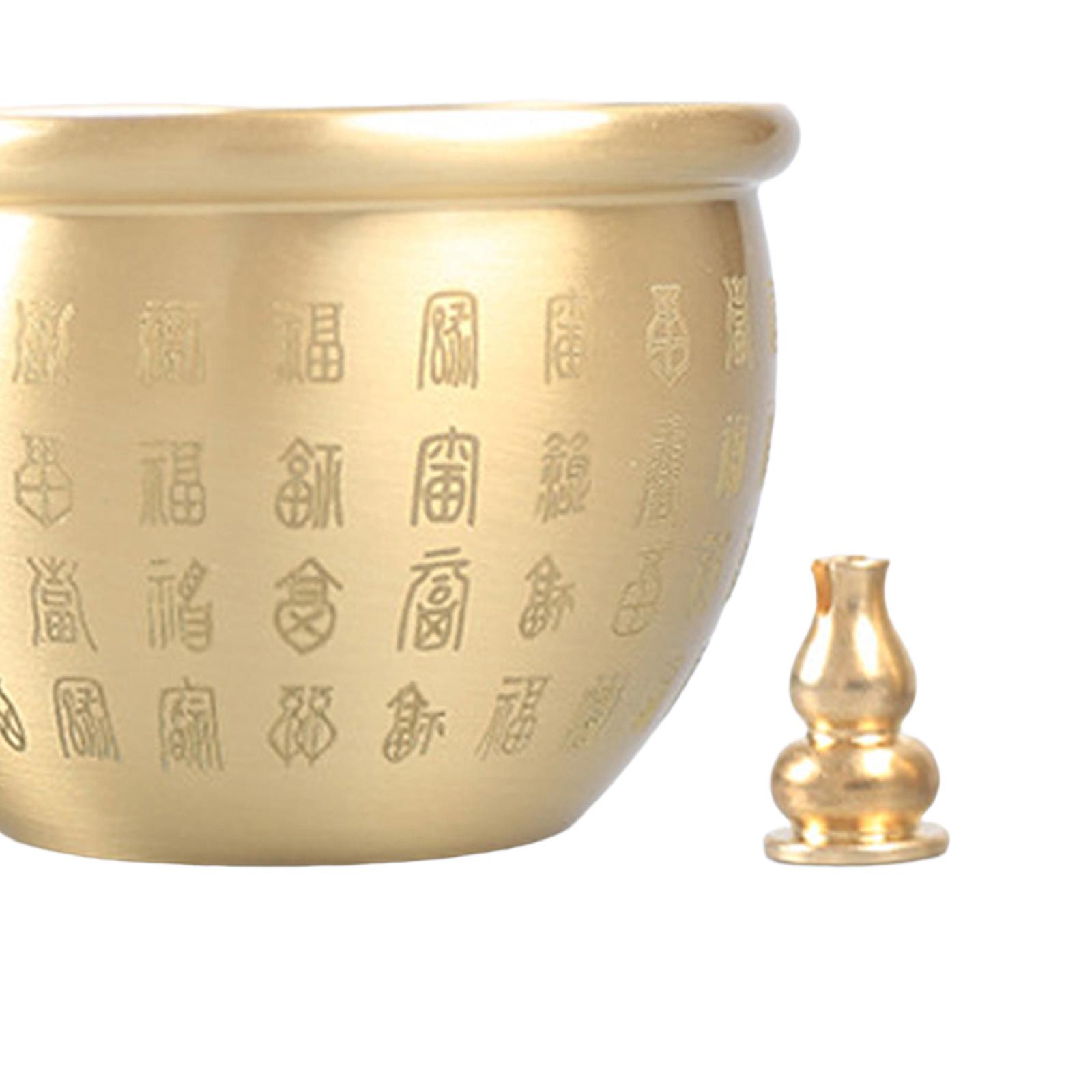 Brass Fortune Cylinder and Incense Stick Burner Treasure Bowl Money Jar