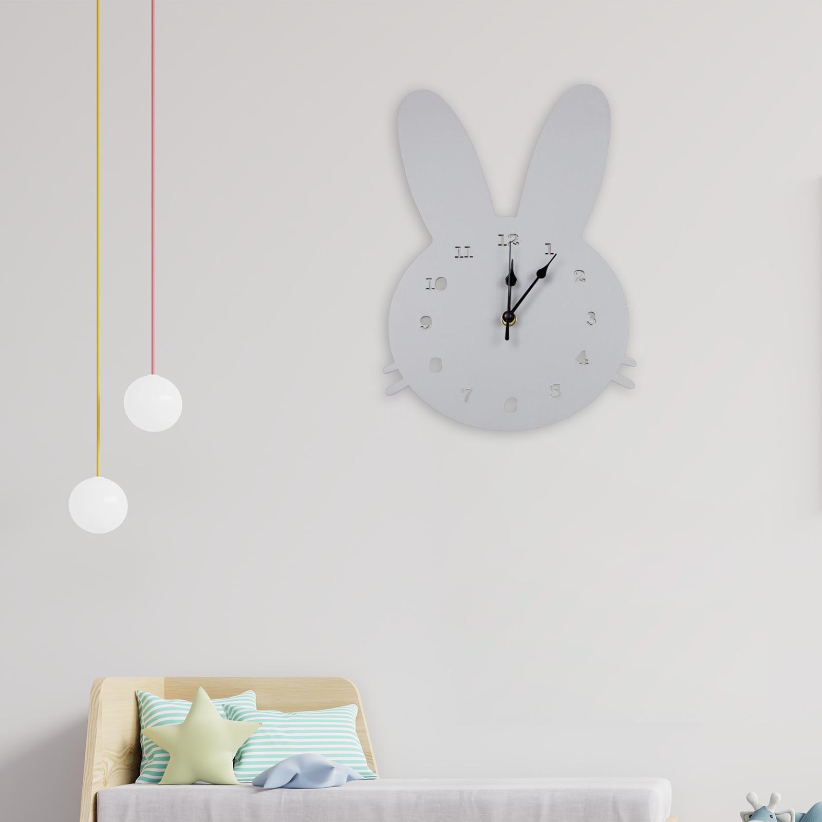 Unfinished Rabbit Wall Clock Bathroom Bedroom Kitchen Hanging Wooden Clocks Gray