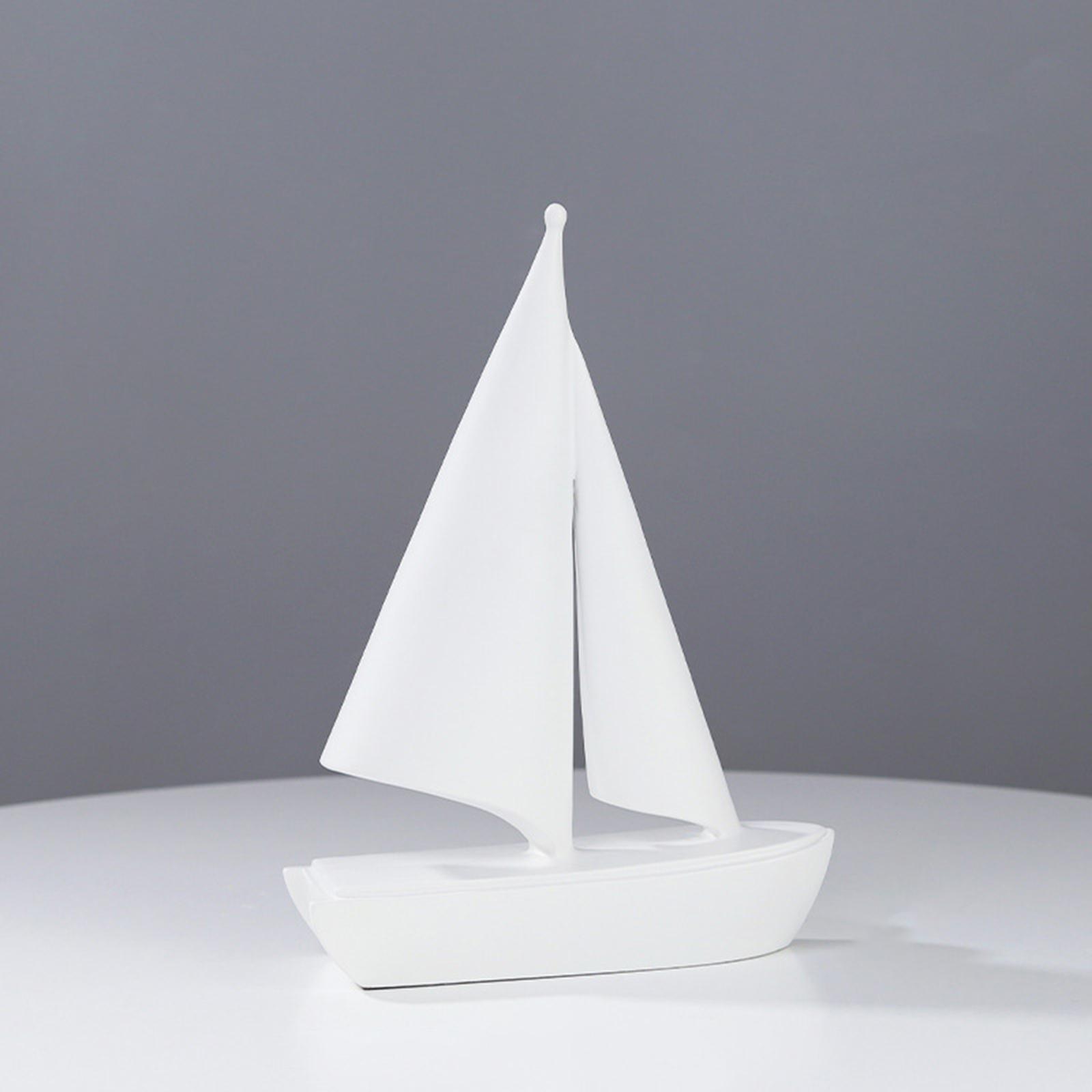 Sailing Ship Statue Sailboat Model Sailing Boat Figurine for Bedroom White