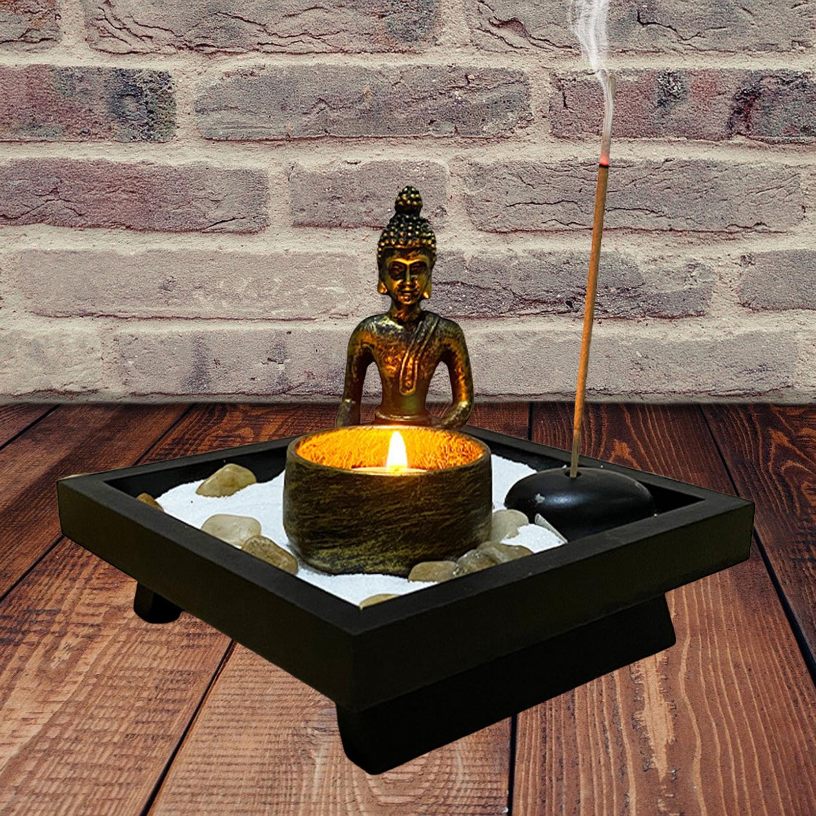 Zen Garden with Tealight Candle Holder Figurine for Meditation Desktop Decor