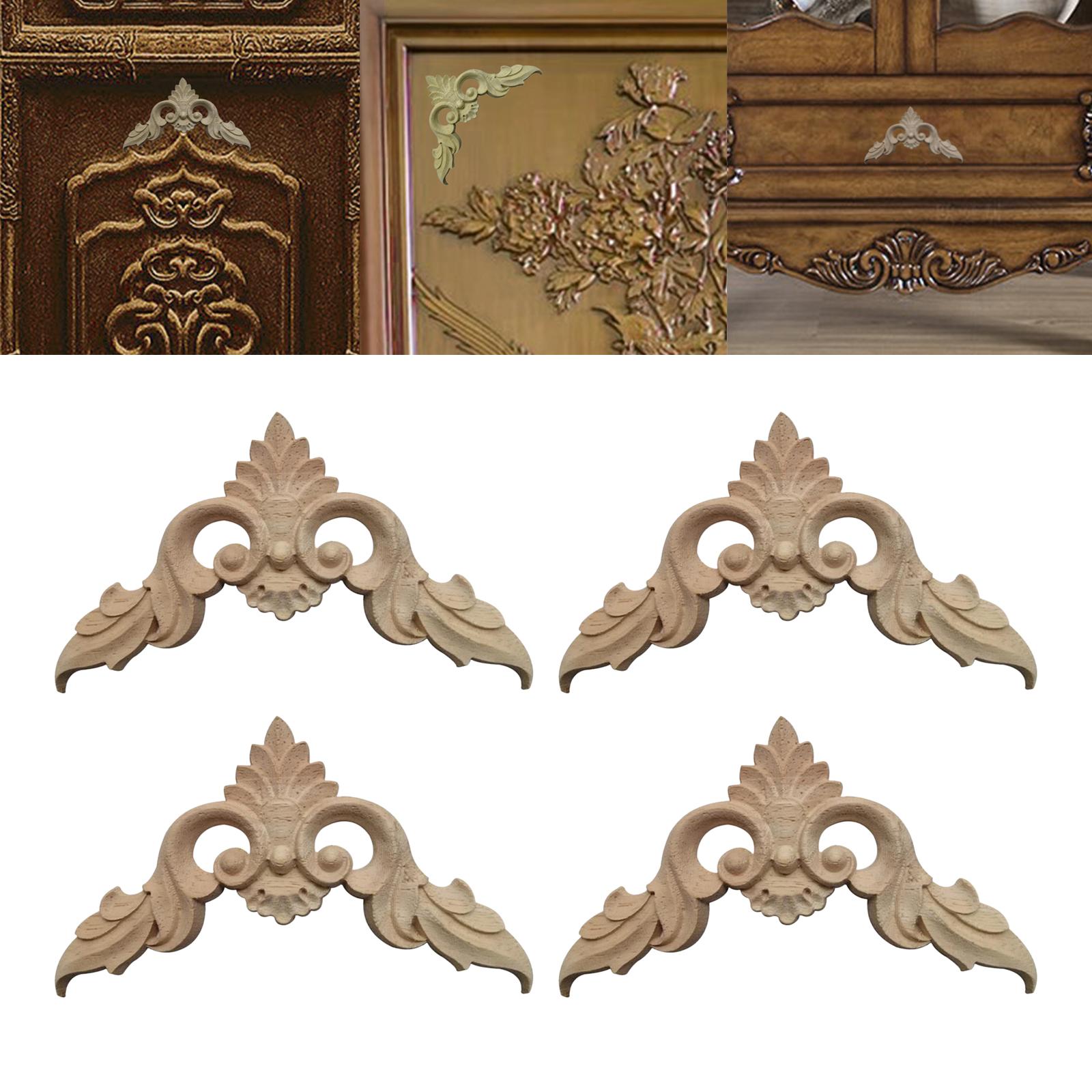4x Wood Applique Corner Onlay Mouldings Craft for Mirror Furniture Decor 8cmx8cmx0.8cm