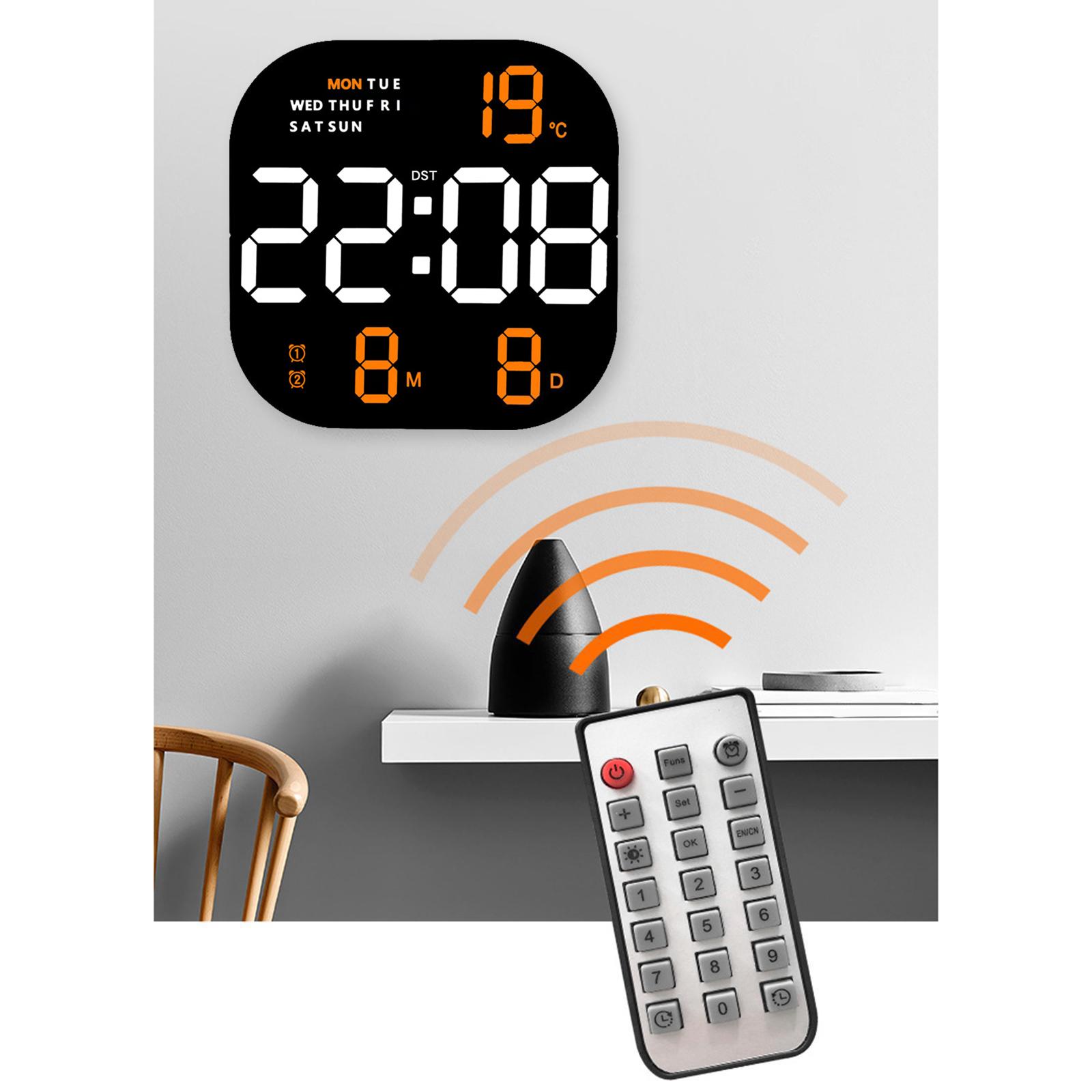 LED Desktop Alarm Clock Adjustable Brightness Digital Wall Clock for School Orange Display