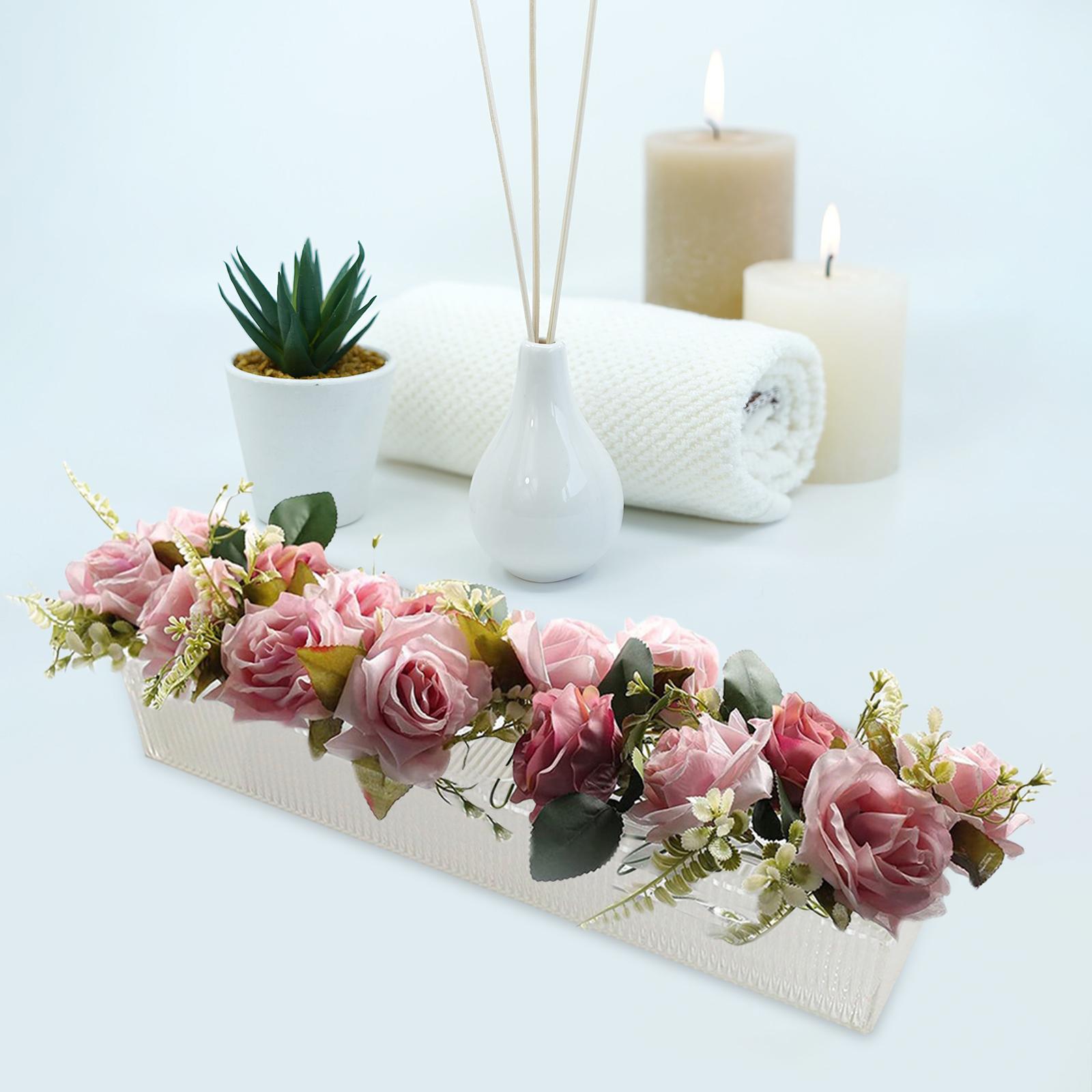 Acrylic Flower Vase Centerpiece Shelf Long Decorations with Vertical Stripes 35x10x6.5cm