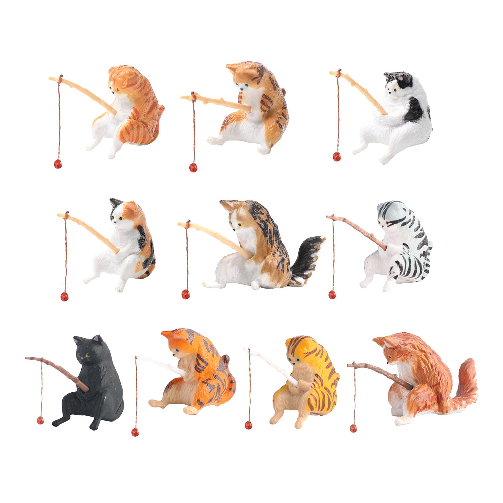 Cat Fishing Figurine Decorative Kitten Fishing Ornament for Garden Orange Folded Ears