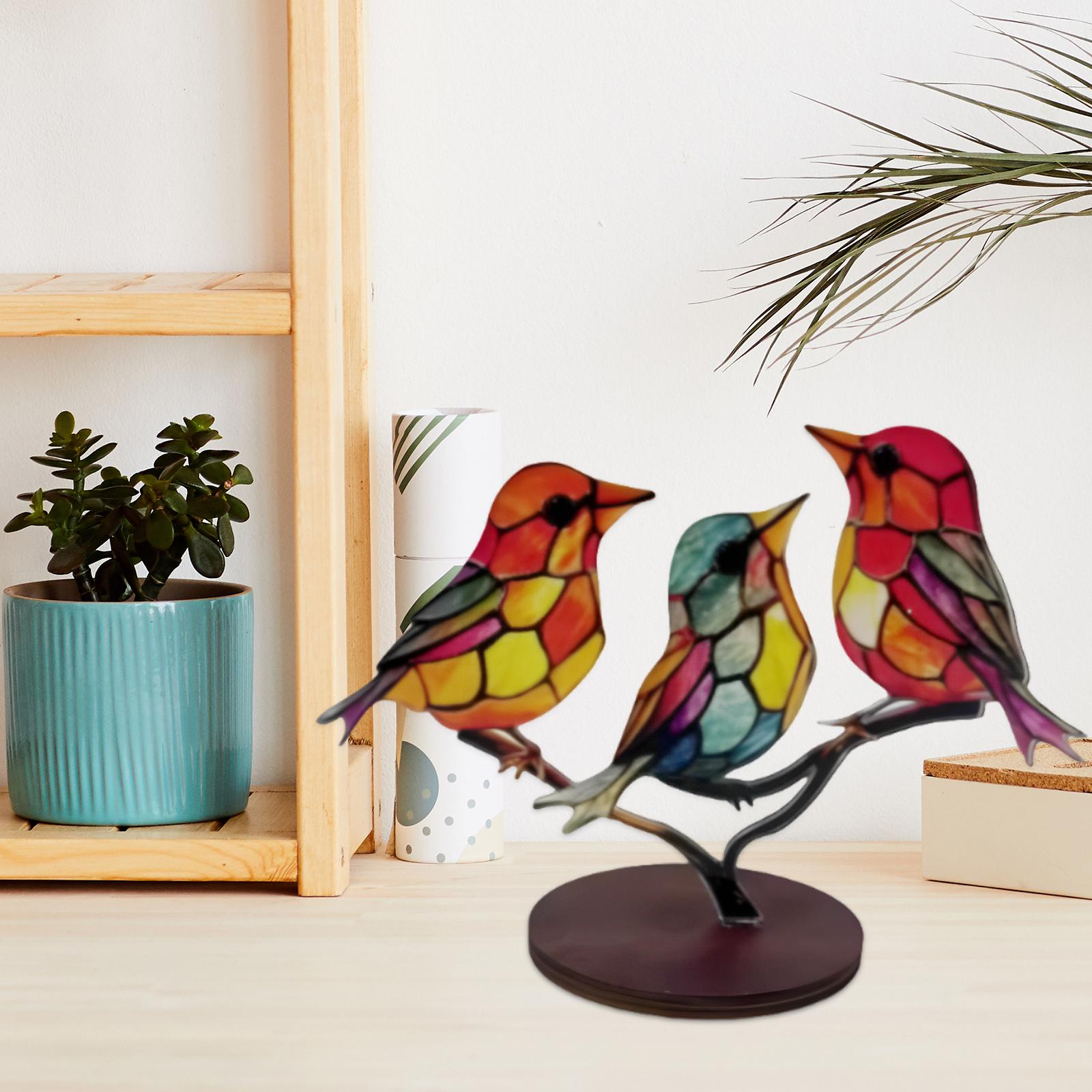 Acrylic Bird Statue Art Craft Micro Landscape Little Bird Figurine Three Birds Facing