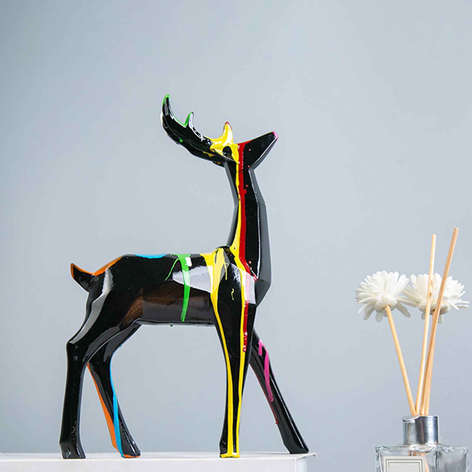 Deer Statue Animal Sculpture Reindeer Figurine for Bookshelf Desk Decoration S
