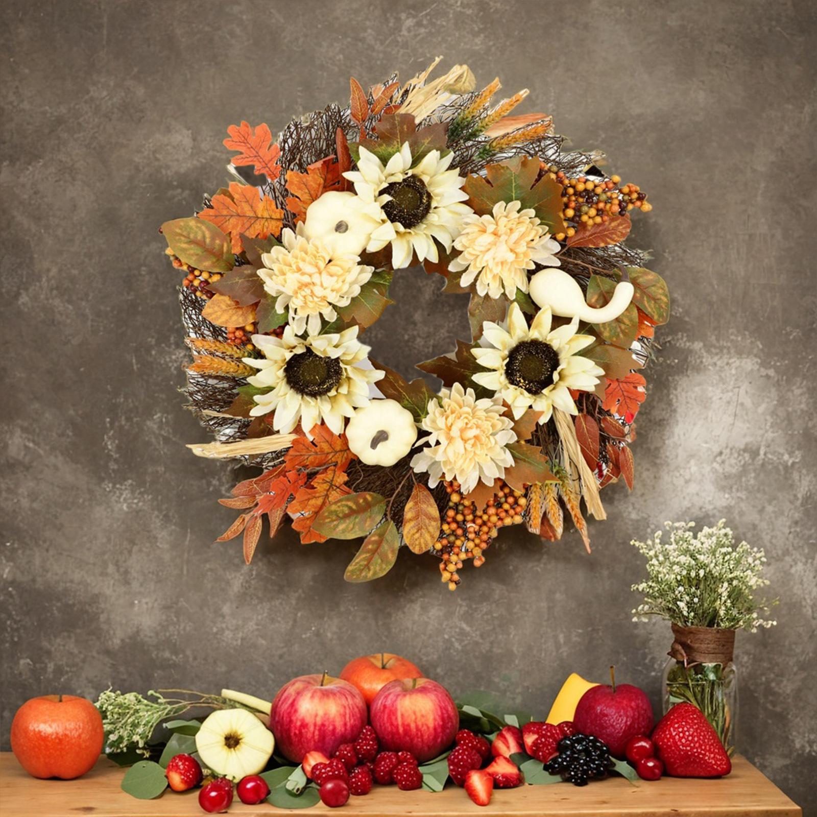 Fall Pumpkin Wreath Wall Thanksgiving Wreath for Wedding Ornament Restaurant 50cm