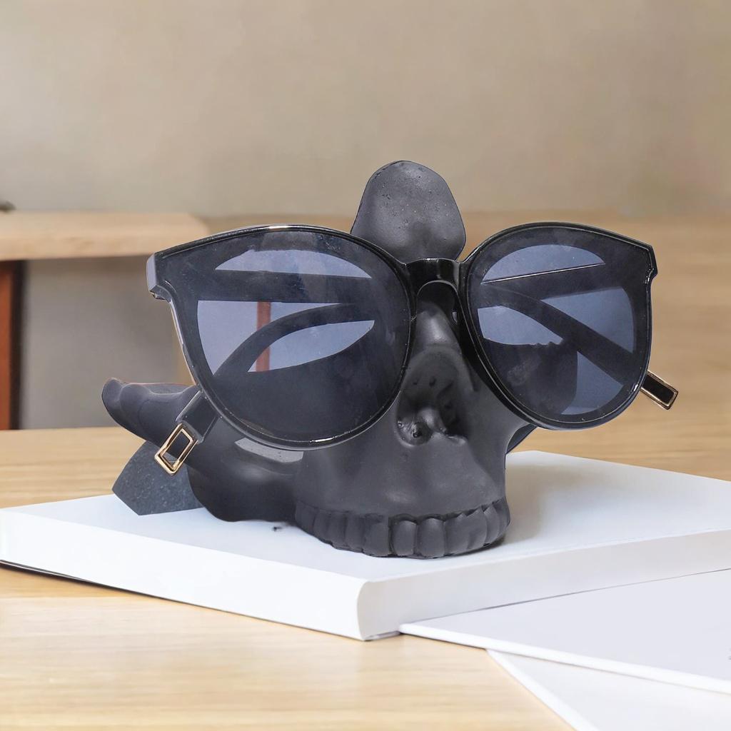 Skull Glasses Holder Creative Eyeglasses Holder for Home Tabletop NightStand Black