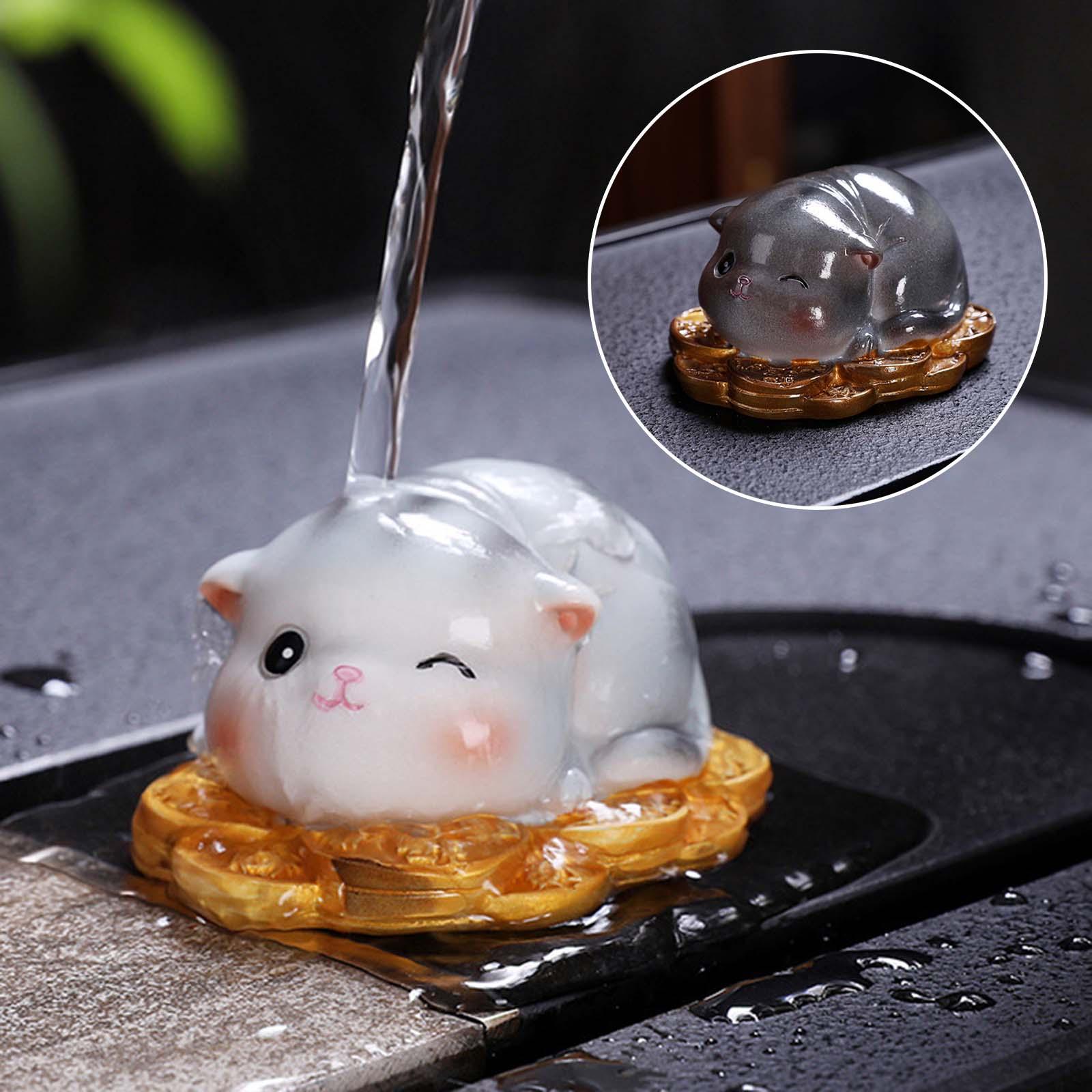 Tea Pet Cat Resin Crafts Cute Kitten Animal Sculpture for Bookcase Table Car Style A