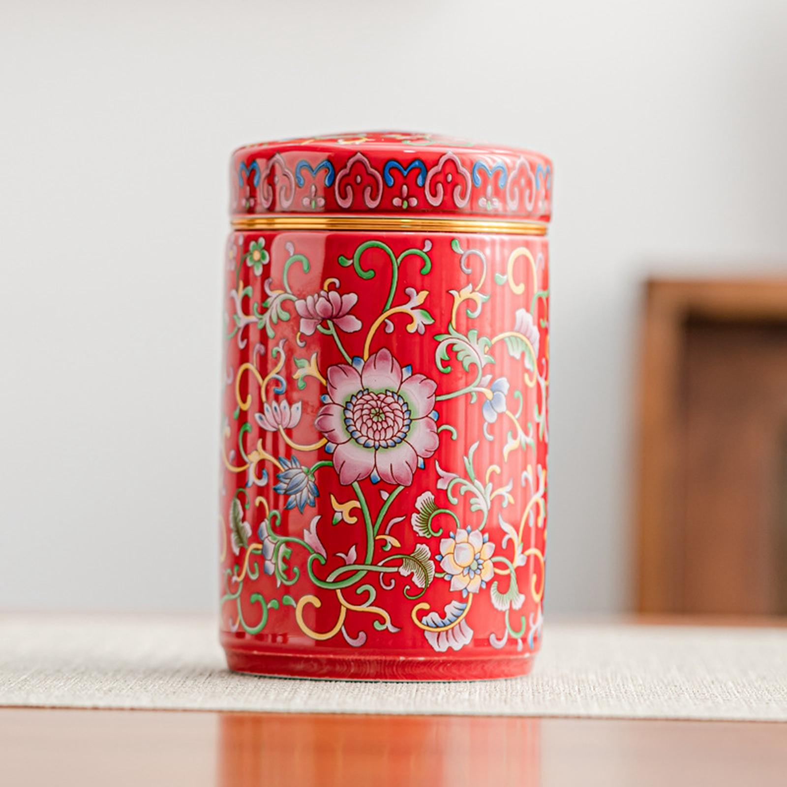 Temple Ginger Jar Tea Canister Decoration Versatile Tea Storage Jar with Lid Single Jar Red