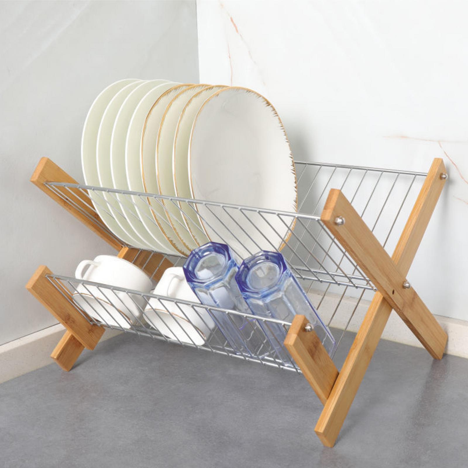 Dish Drying Rack 2 Tier Kitchen Storage Drainer for Household Bar Party Silver