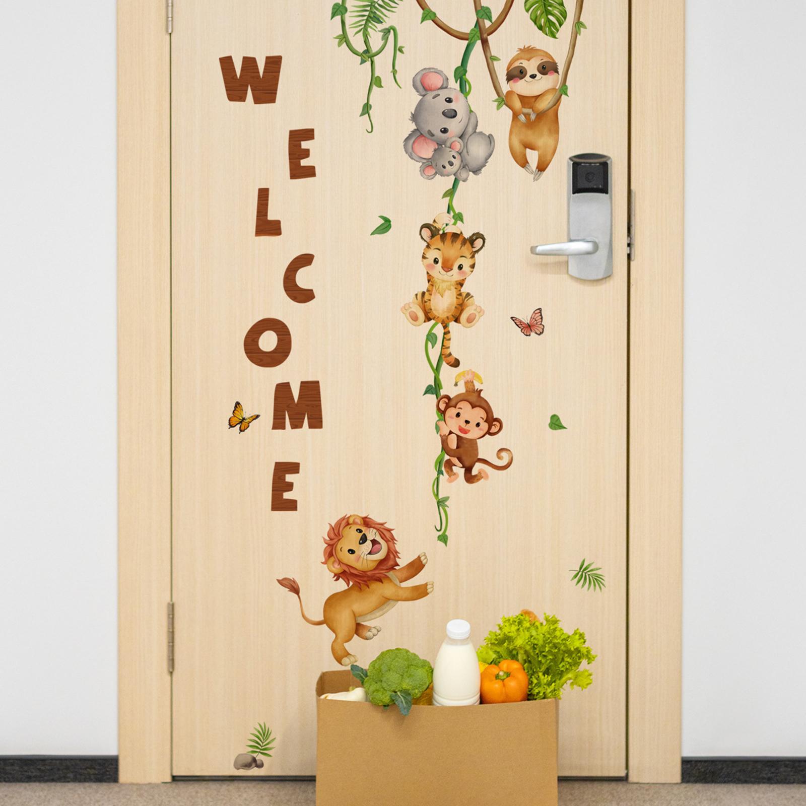 Welcome Door Stickers Animal Bedroom Playroom Entryway Lettering Wall Decals