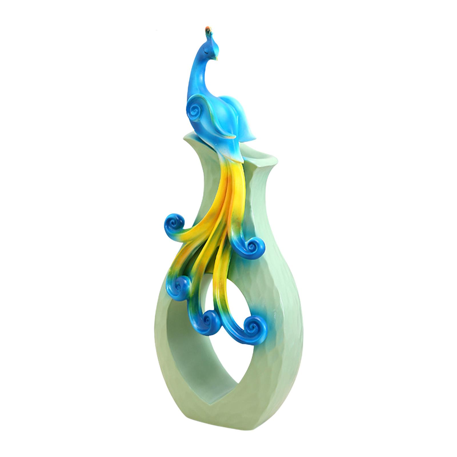 Resin Peacock Vase Modern Flowers Container for Fireplace Anniversary Office Green