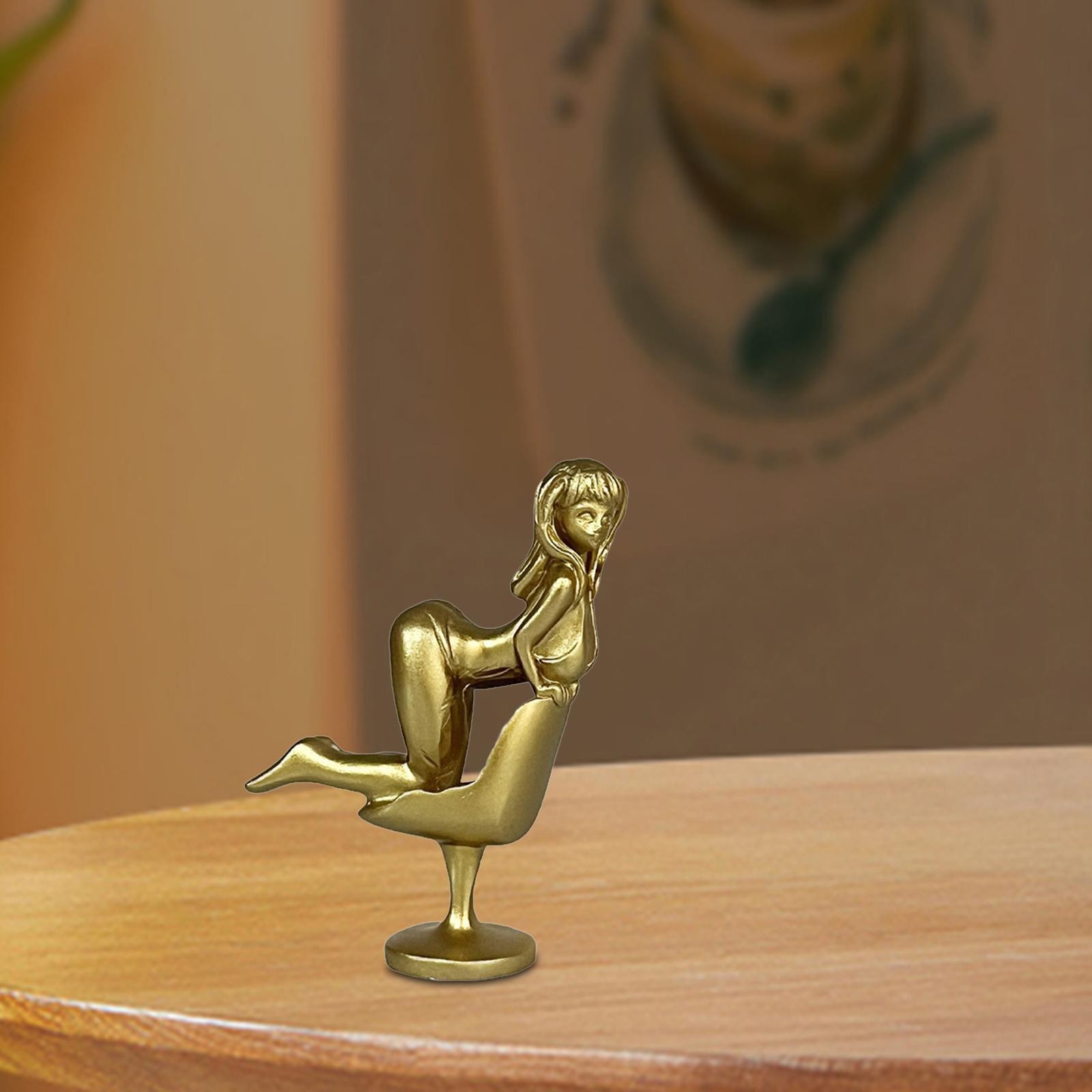 Girl Mini Statue Resin Sculpture Desk Figure Cabinet Miniature Girl Figurine Golden