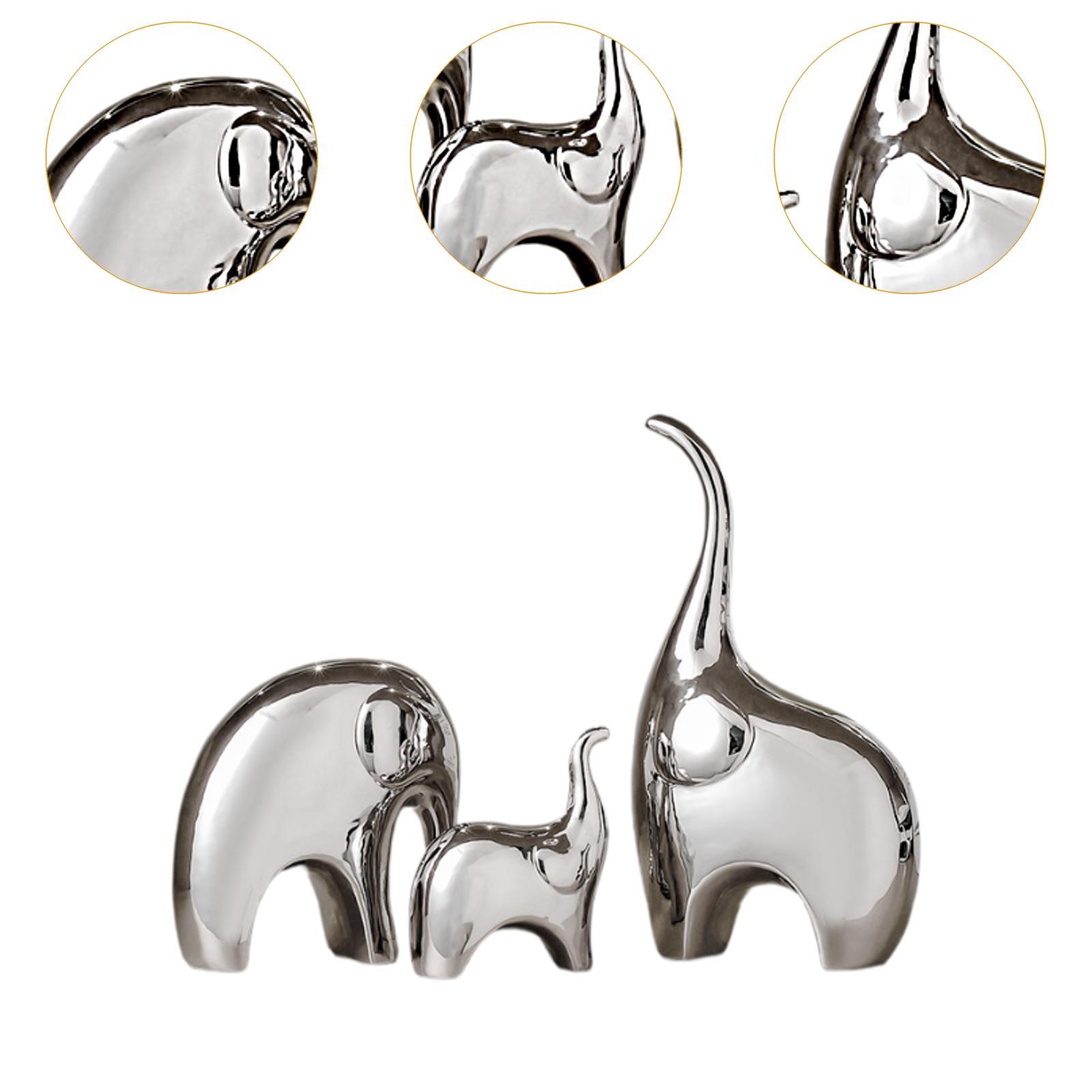 Elephant Statue Gift Crafts Ceramic Figurine for Desktop Office Housewarming Silver