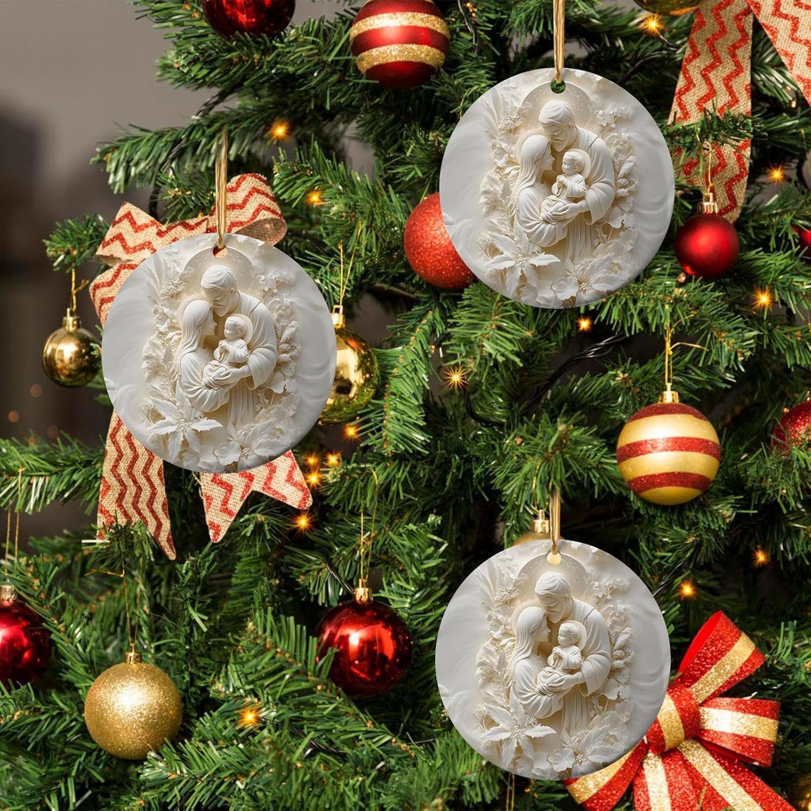 Religious Christmas Ornament Round Acrylic for Celebration Backdrop Festive Style E