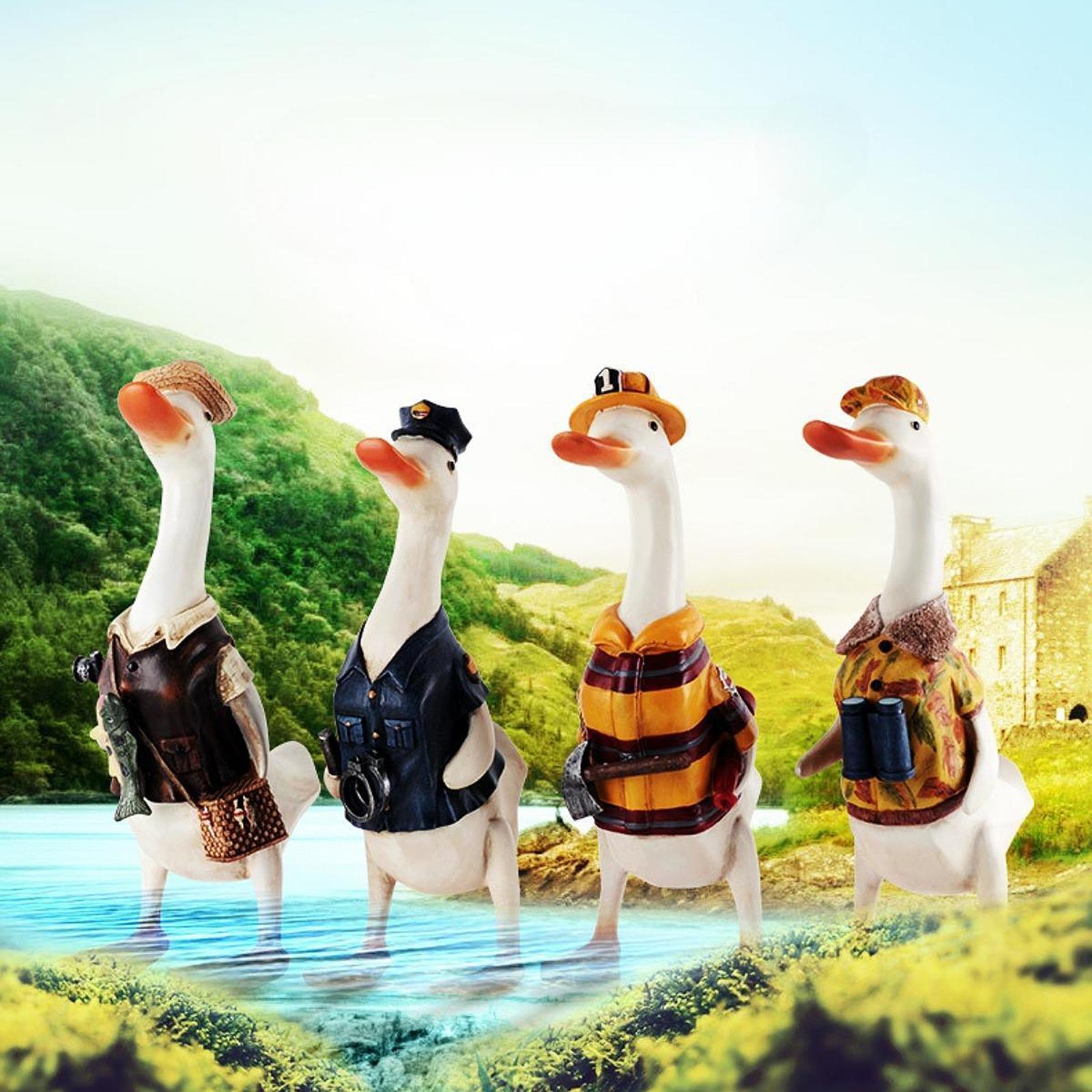 Resin Figurine Animal Sculpture Mantel Display Party Pool Duck Garden Statue Orange