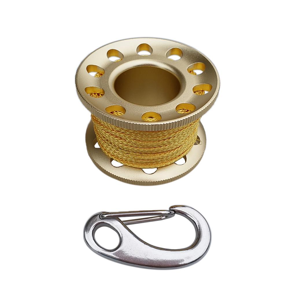 Aluminum Scuba Diving Finger Spool Reel+10m Line+Snap Quick Link Golden