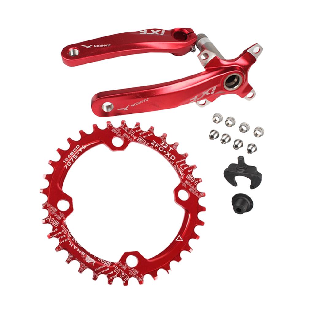 Bike Single Speed Chainring Crankset 104mm Crankarms Chainwheel Red 32T