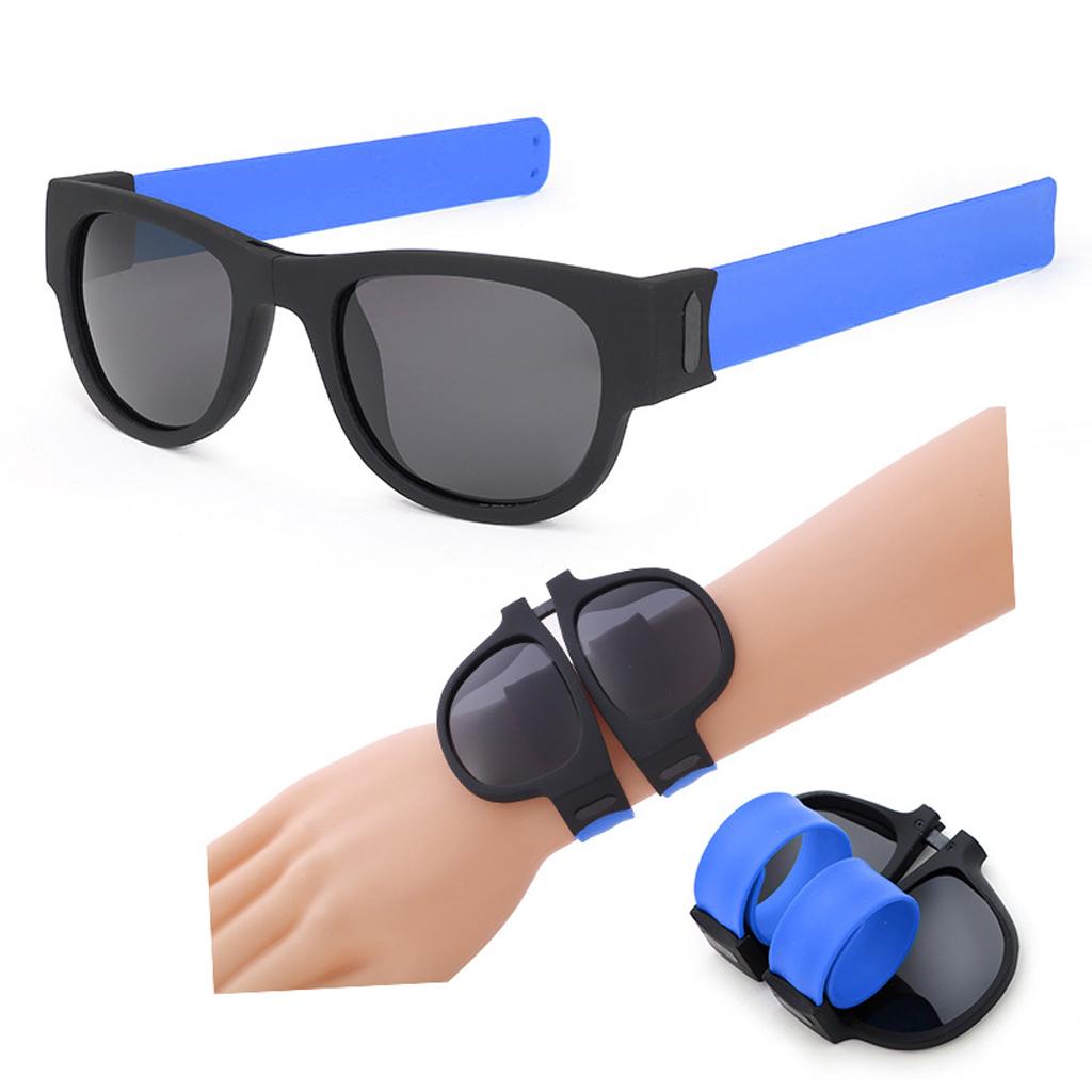 Slap Wristband Wrist Folding Sunglasses Trendy Foldable Sun Glasses  Blue