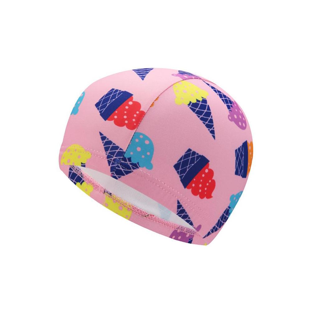 Soft Elastic Skin-friendly Fabric Children's Swimming Cap Pink Ice Cream