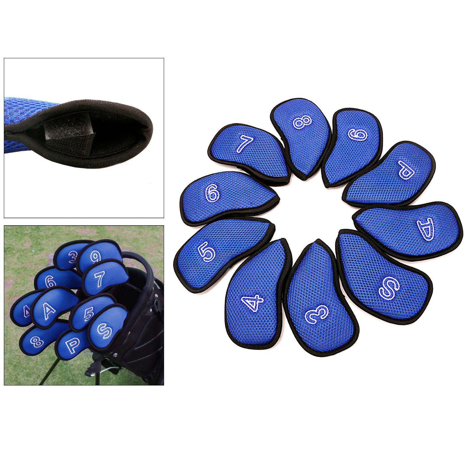 10Pcs/Pack Meshy Golf Iron Covers Set Headcover Fit Most Irons  blue