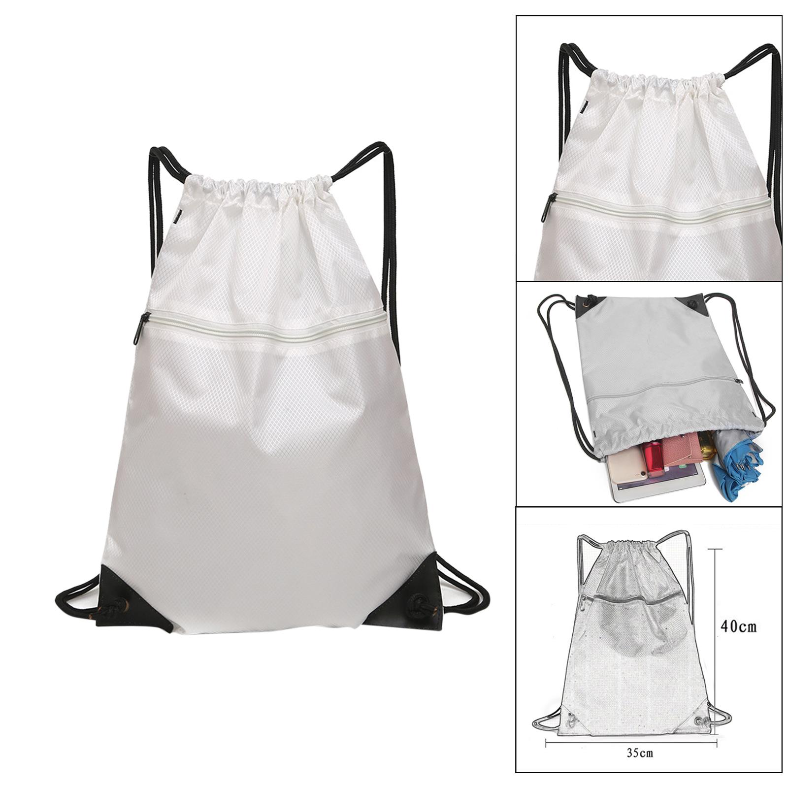 Travel Nylon Drawstring Bag Sack Beach Gym Backpack Shoes Bags White