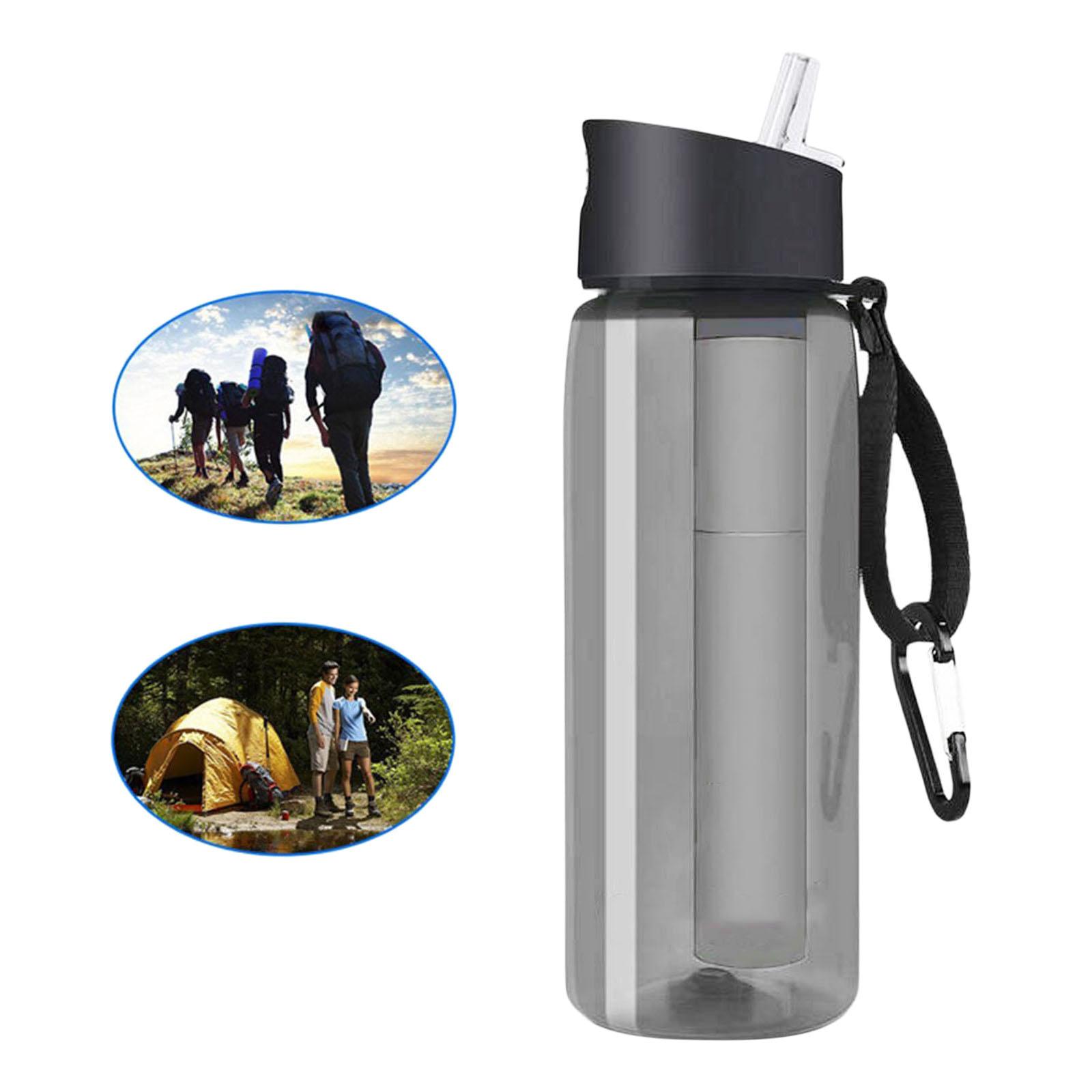 Filtered Water Bottle with 4-Stage Filter Straw BPA Free for Hiking Gray