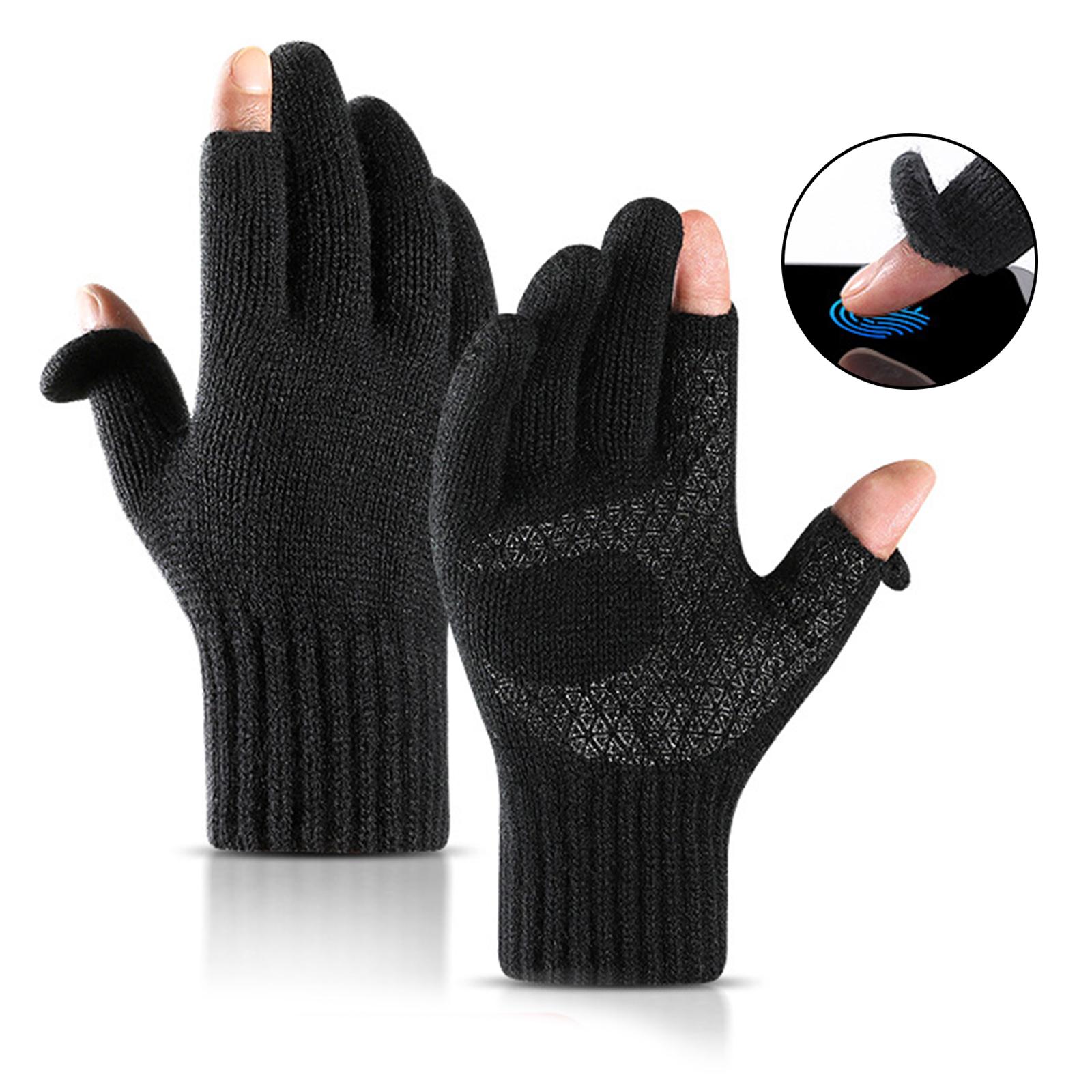 Men Women Touch Screen Winter Snow Gloves Warm Thick Knit Thermal Insulated Black XL