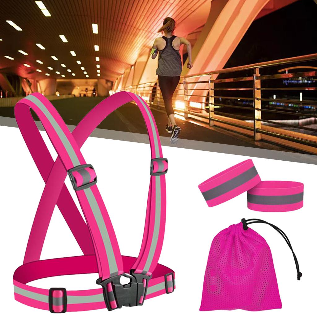 2xElastic Running Reflective Vest Adjustable for Night Walking Cycling Pink