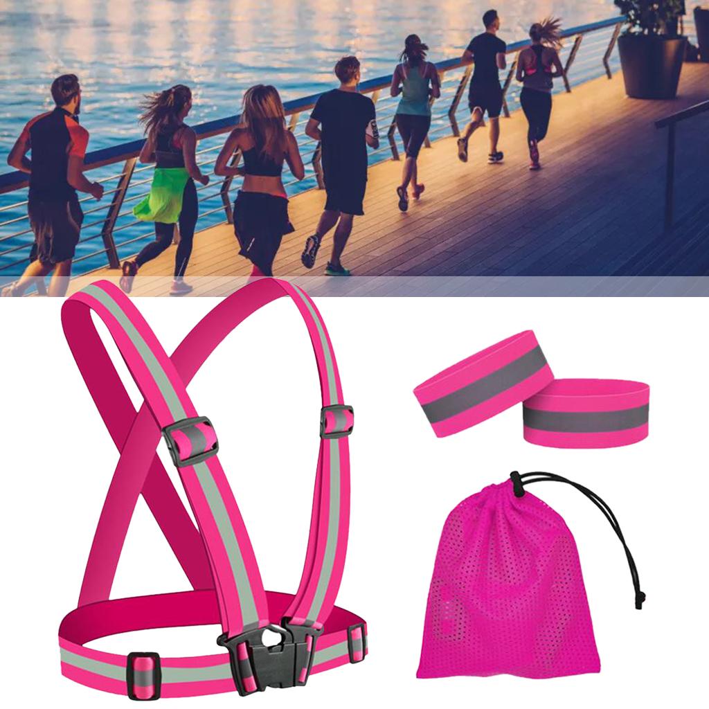 Elastic Running Reflective Vest Adjustable for Night Walking Cycling Pink