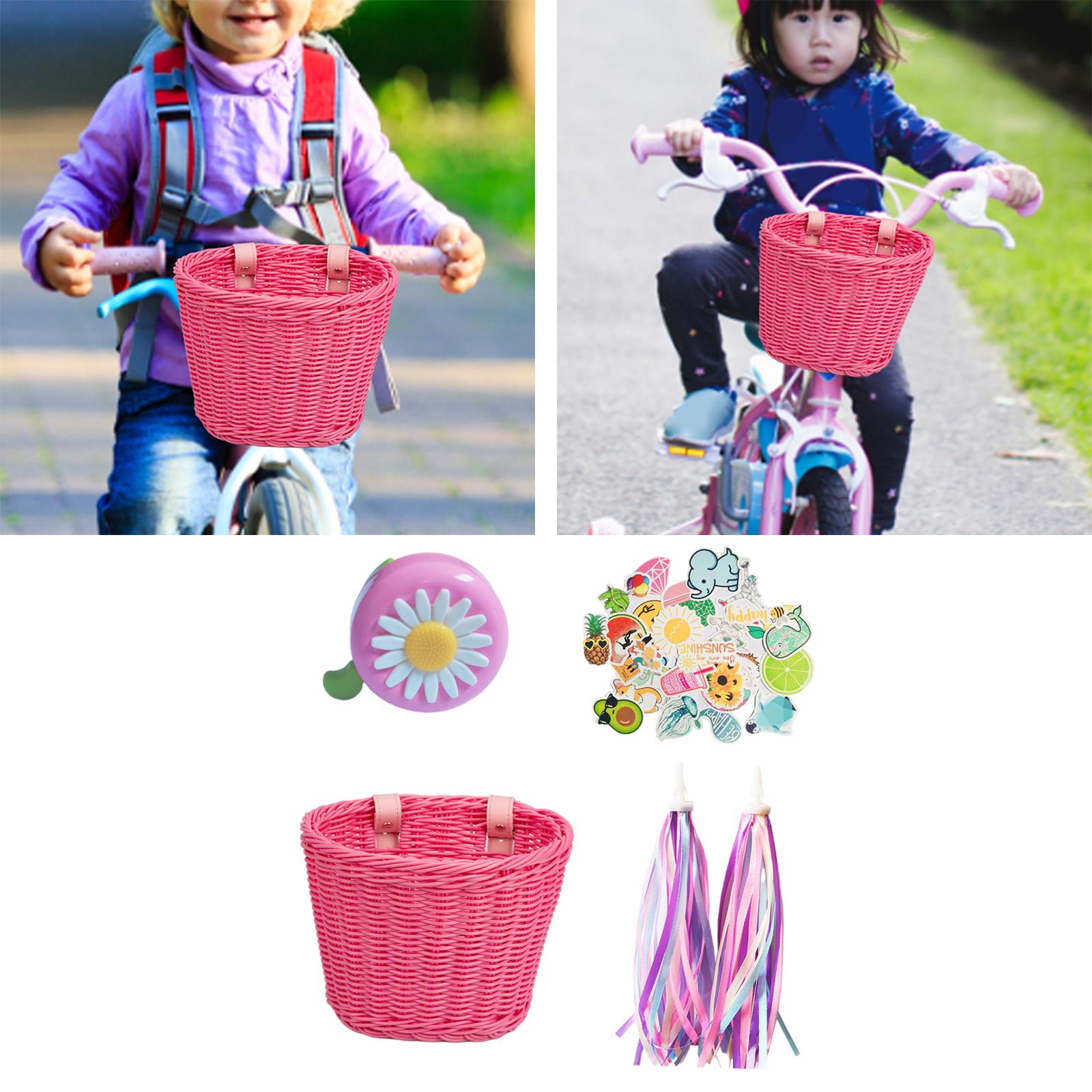 Bike Basket with Colored Tassel Cycling Accs Handmade Wicker for Adult Pink